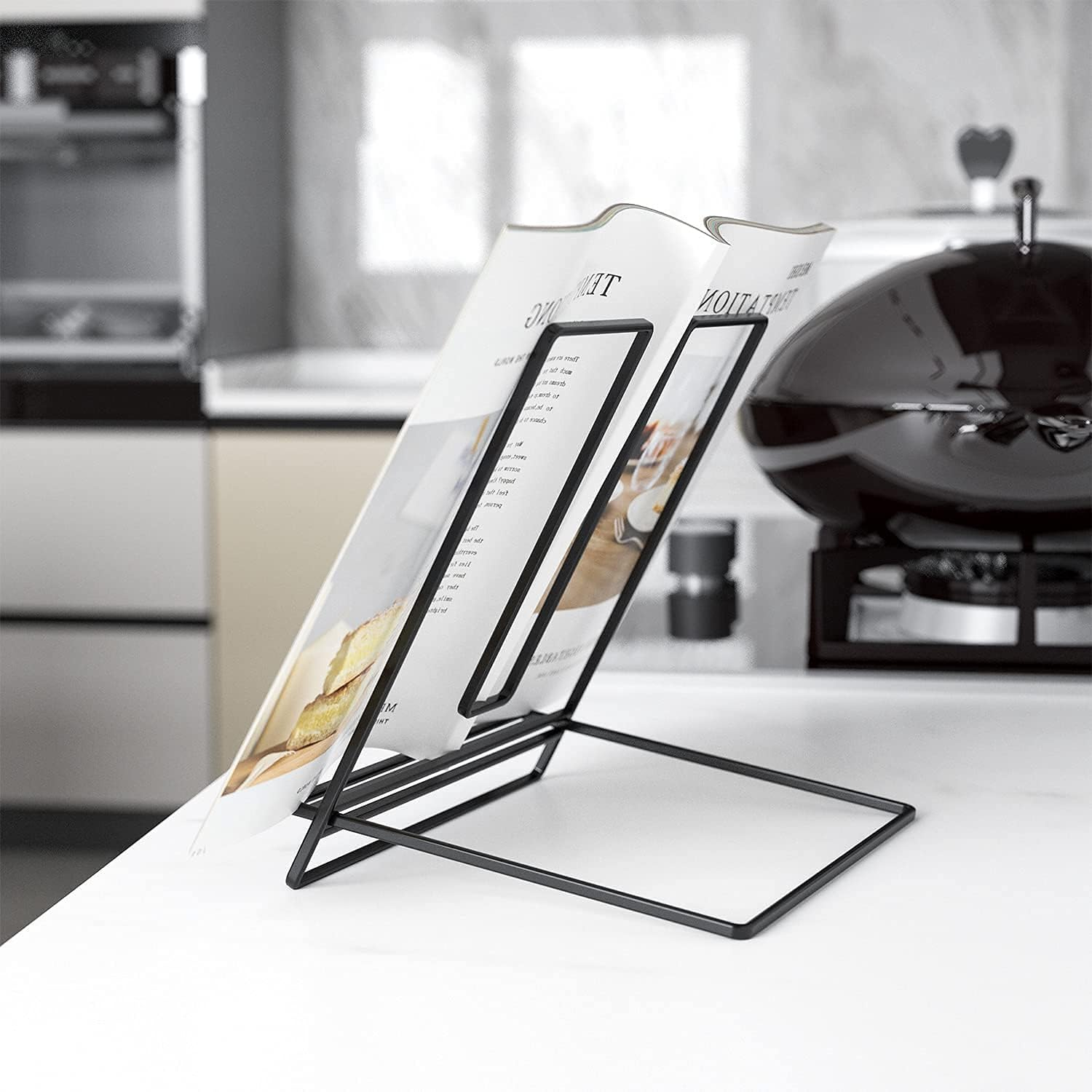 Book Stand Foldable Cookbook Stands Holders for Kitchen Counter,Portable Book Holder Stand for Reading Hands Free（Black） image number 2