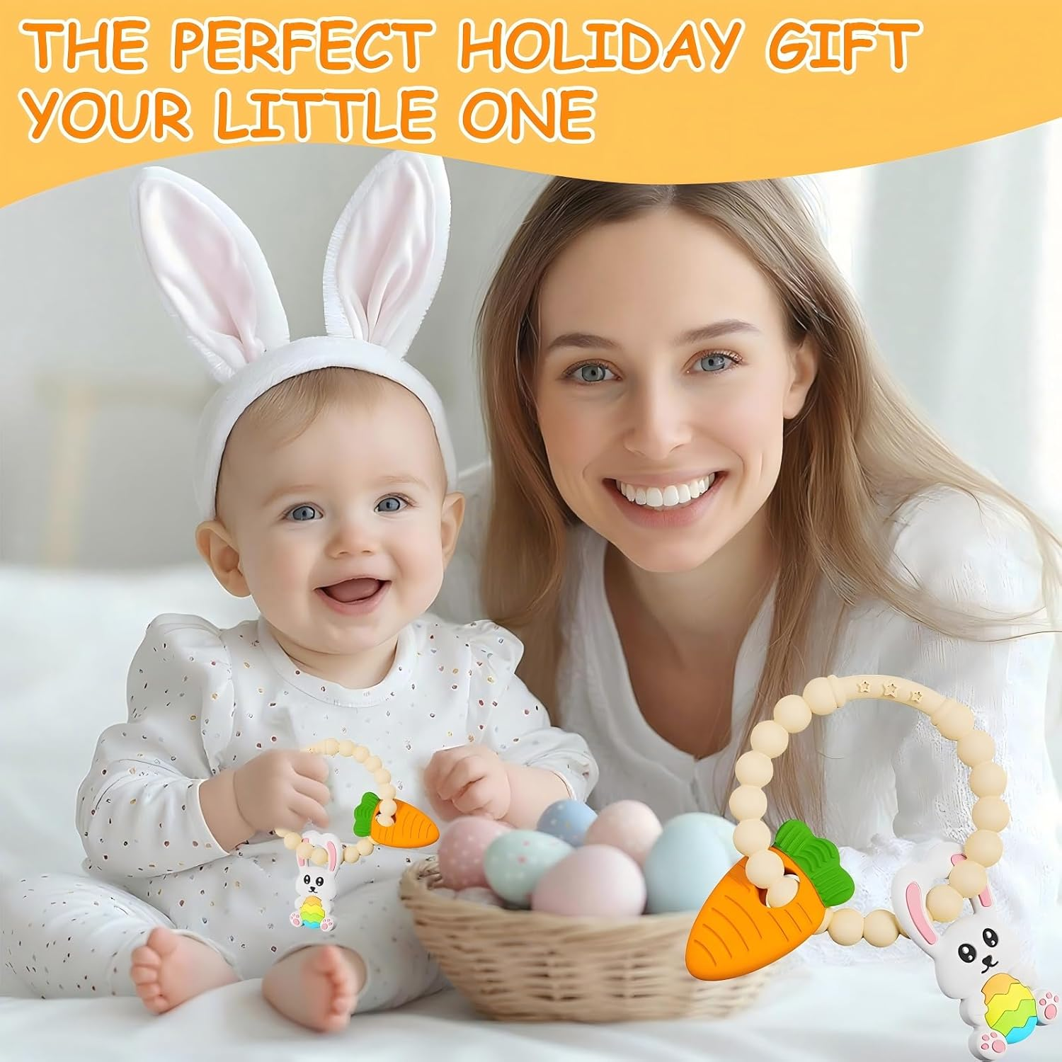 Baby Teething Ring Toys - Bunny Easter & Carrot Teethers for Newborns, Infants & Toddlers, Sensory Chew Bracelet for Teething Relief &ndash; Best Baby&rsquo;S First Christmas Easter Basket Stuffers image number 6