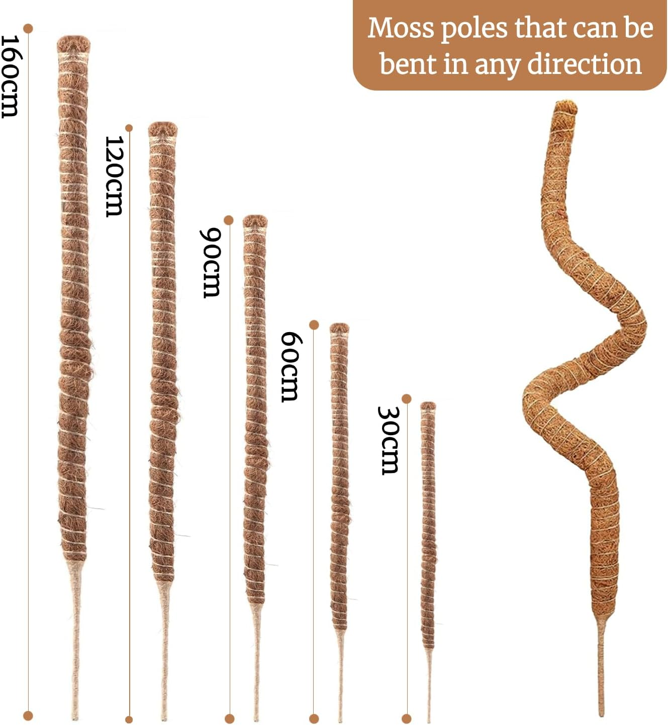 Moss Pole Monstera Support, Bendable Stakes for Indoor Climbing Plants, Tall Garden Trellis Stick for Pothos, Potted Plants (H:90Cm) image number 4