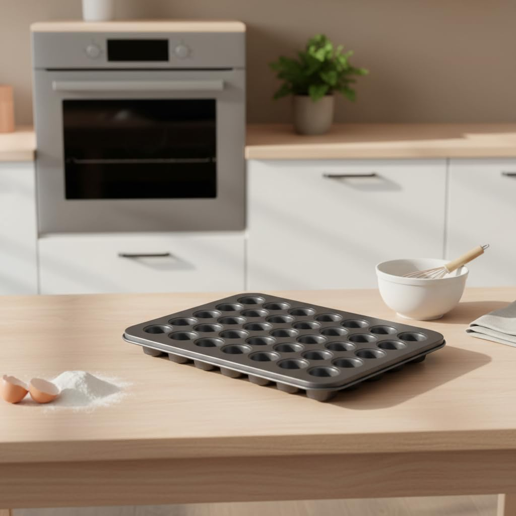 48 Cup Cake Pan, Non Stick Mini round Cupcake Pan Tray Carbon Steel Muffin Tin Baking Bakeware with Easy Release Coating for Evenly Heated Food Material image number 6