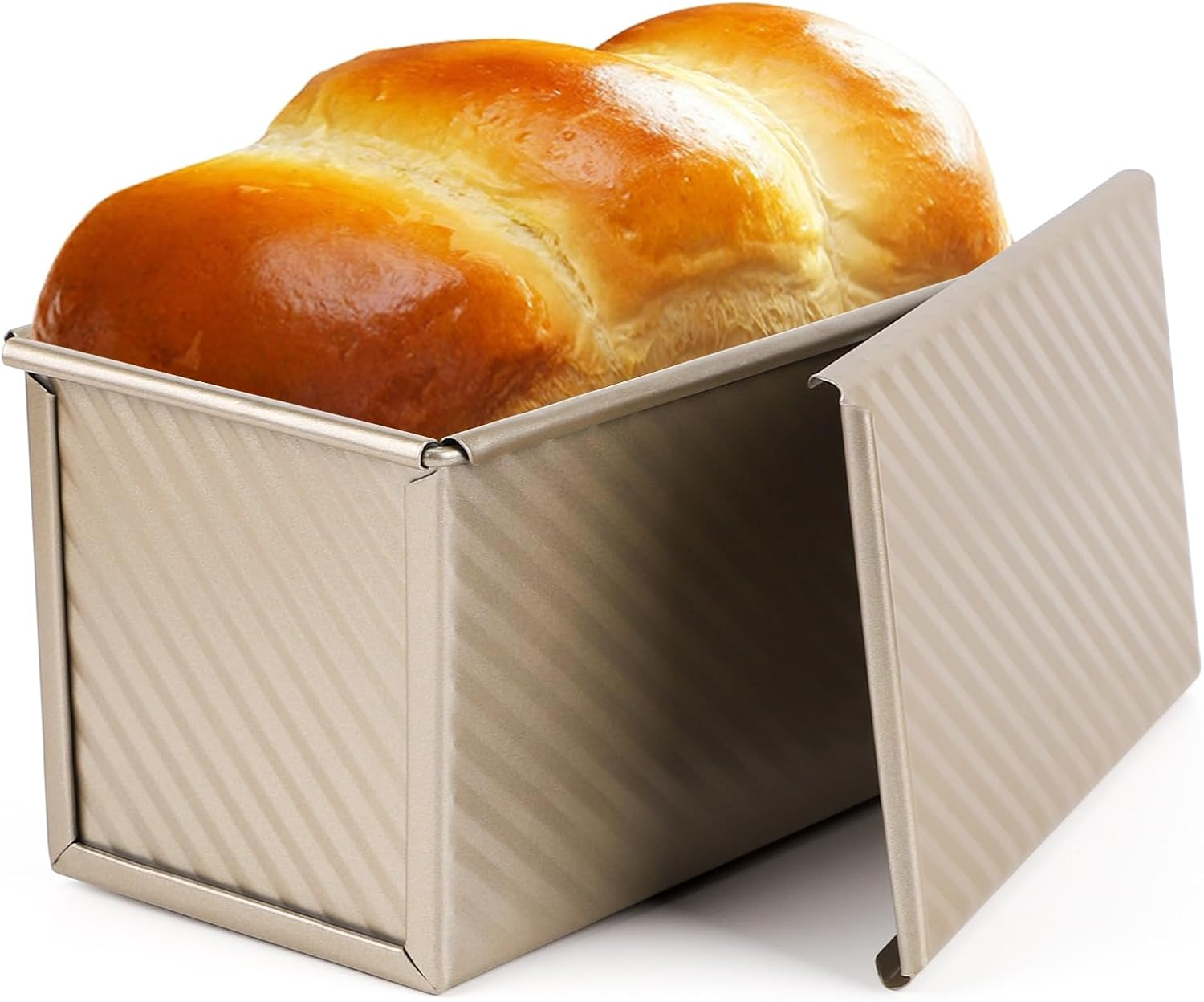 Beasea Pullman Loaf Pan 2 Pack, 1 Lb Non-Stick Bread Pan with Lid Carbon Steel Gold Toast Box Mold with Cover for Bakeware Bread, Baking Tools for Oven Baking