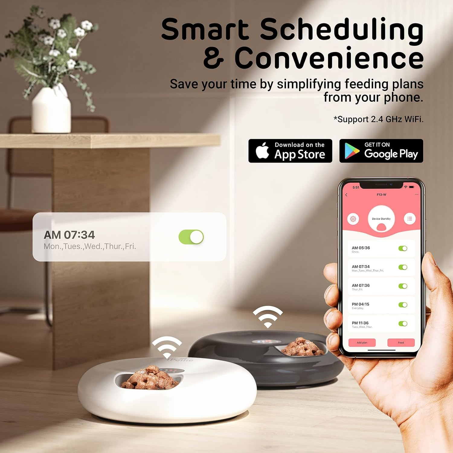 Ipettie Donut Frost Wifi 6 Meal Automatic Cat Food Dispenser with App Control, Dry & Wet Food Automatic Cat Feeder, Smart Dog Feeder with Two Ice Packs, Programmable Timer, Holds 6 X &frac12; Lb. of Food image number 5