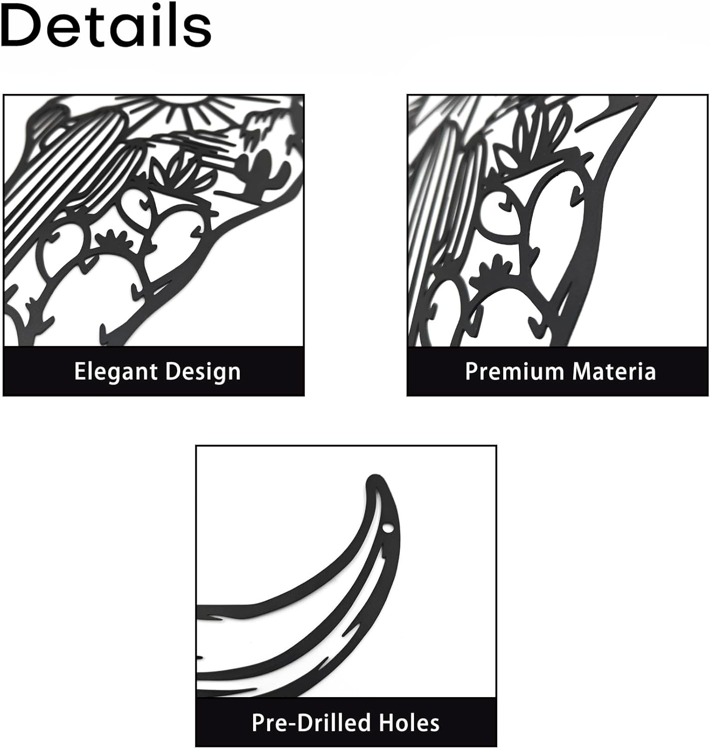 Metal Cow Skull Decor - Southwestern Native American Decor - Rustic Metal Western Wall Decor for Living Room Bedroom Kitchen Garden(12 * 12 Inch,Black) image number 2