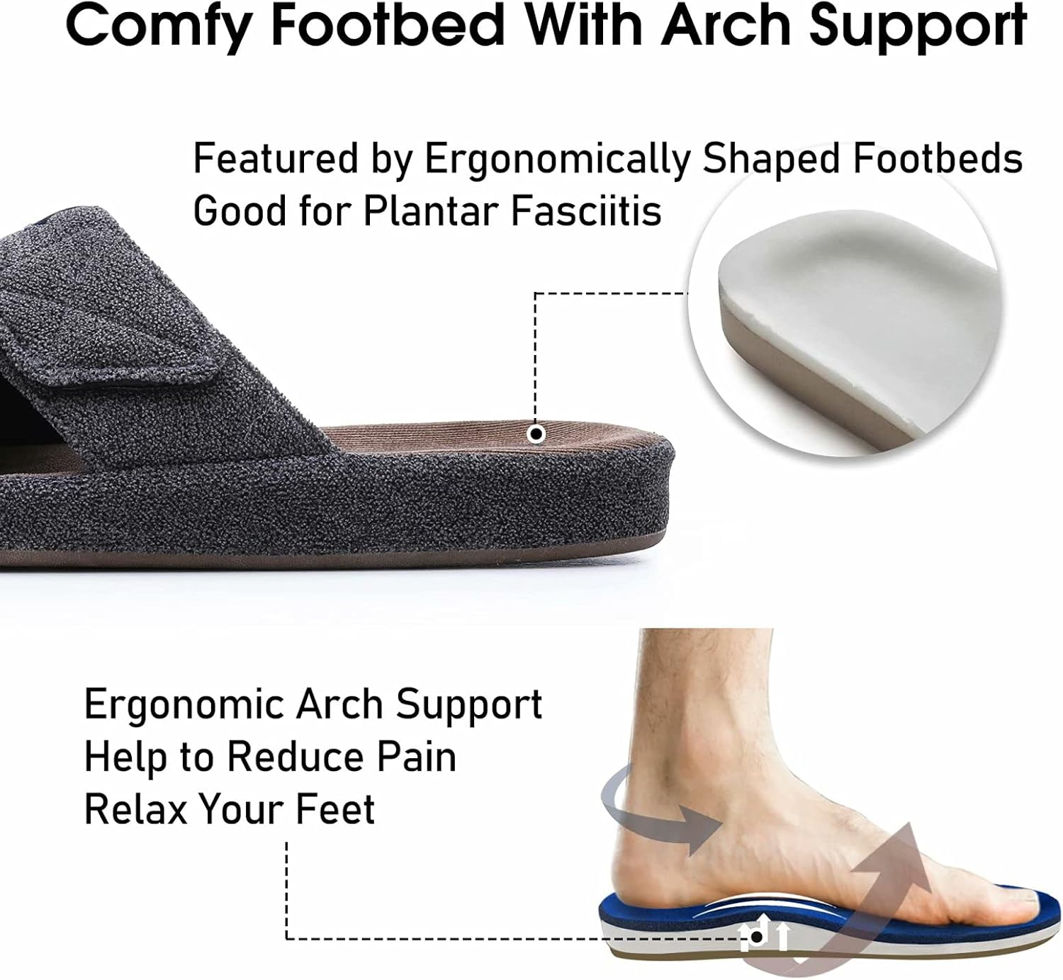 Men'S Open Toe Slippers with Arch Support Adjustable House Slippers Anti-Slip Cross Brand Indoor Outdoor image number 4