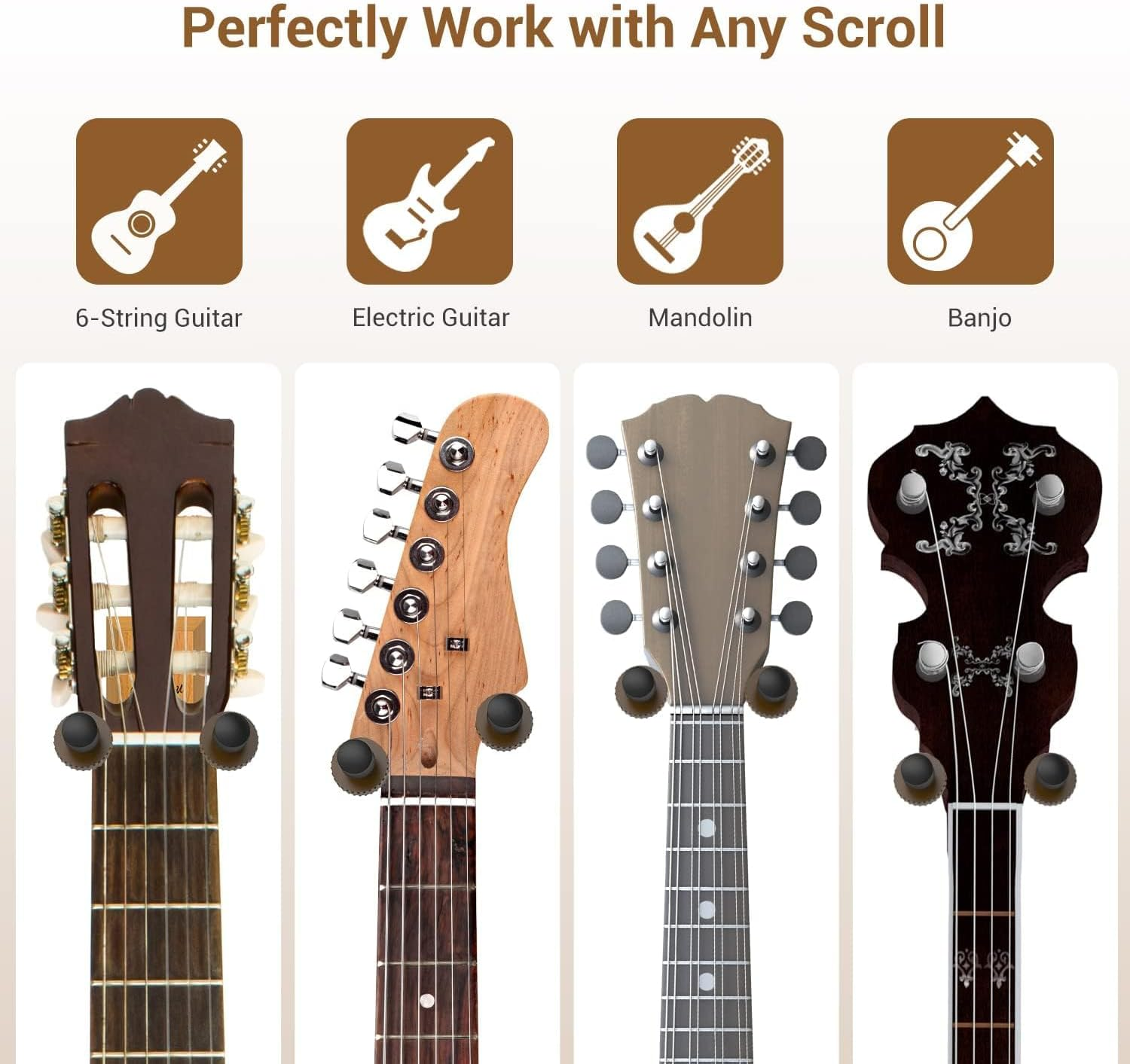 Ohuhu Guitar Wall Mount Hanger 4-Pack, Guitar Hanger Wall Hook Bracket Holder Stand for Bass Electric Acoustic Guitar Ukulele image number 4