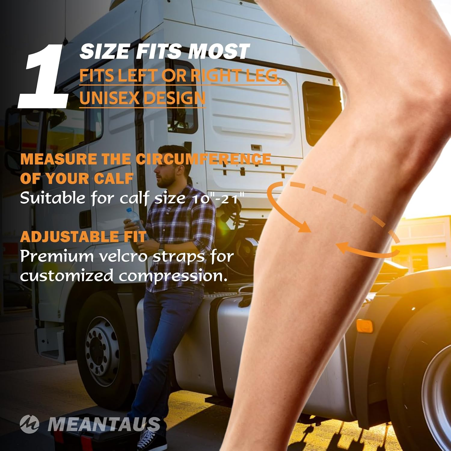 Calf Support Brace for Sciatica Pain Relief &ndash; Adjustable Leg Compression Brace with Dual Pads, Aluminum Bar, Anti-Slip Fabric, and Massage Ball for Effective Nerve Pain Relief in the Lower Back, Hip, and Calf(Orange) image number 6