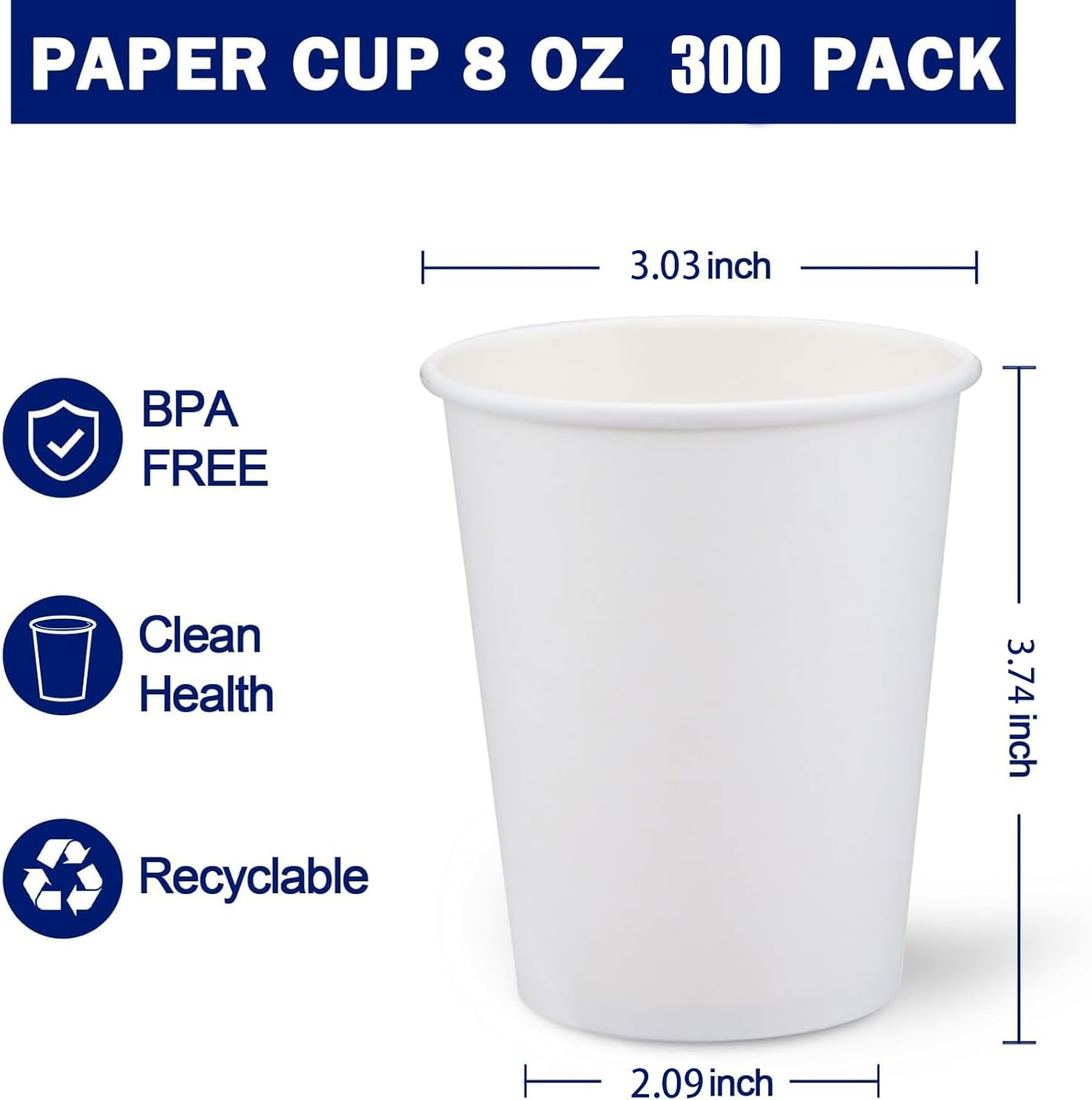 Aping 300 Pack Paper Cups 8 Oz, Disposable Coffee Cups, Paper Coffee Cups 8 Oz, White Hot/Cold Beverage Drinking Cups for Water Juice or Tea, Office Party Home Travel image number 2