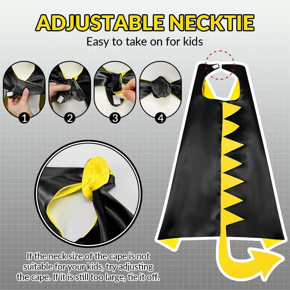 AUTOWT Dinosaur Capes Costume for Kids, 4 Pack Dragon Toddlers Boys Girls Dress up Costumes Clothes with Masks Paws Dino Role Play Birthday Party Favors - Black image number 4