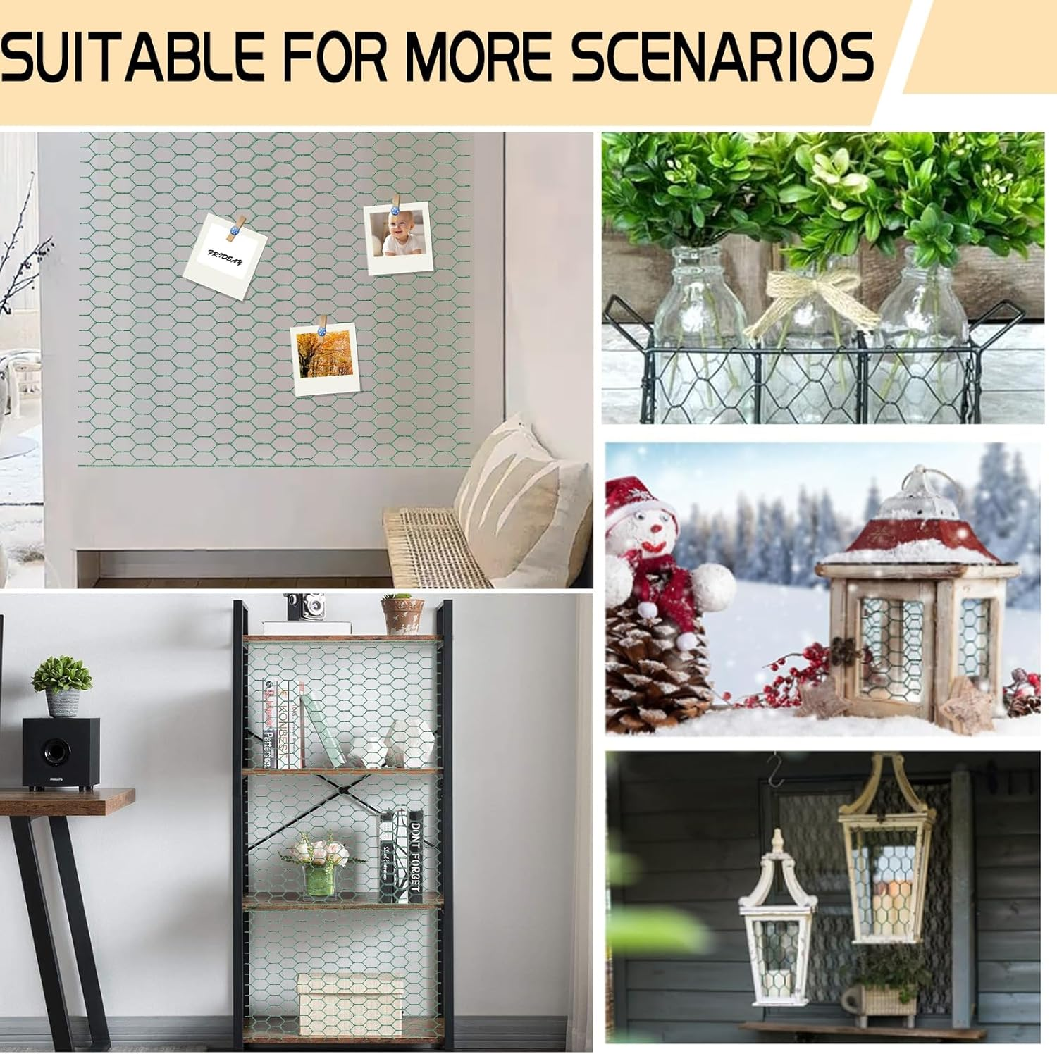 Chicken Wire 15.7In X 118In with a Pair of Gloves，1 Wire Cutter，50 Pcs Cable Zip Ties, Floral Chicken Mesh 0.8In Hexagonal Galvanized PVC Coated Garden Netting Fence for Craft Poultry Garden image number 2