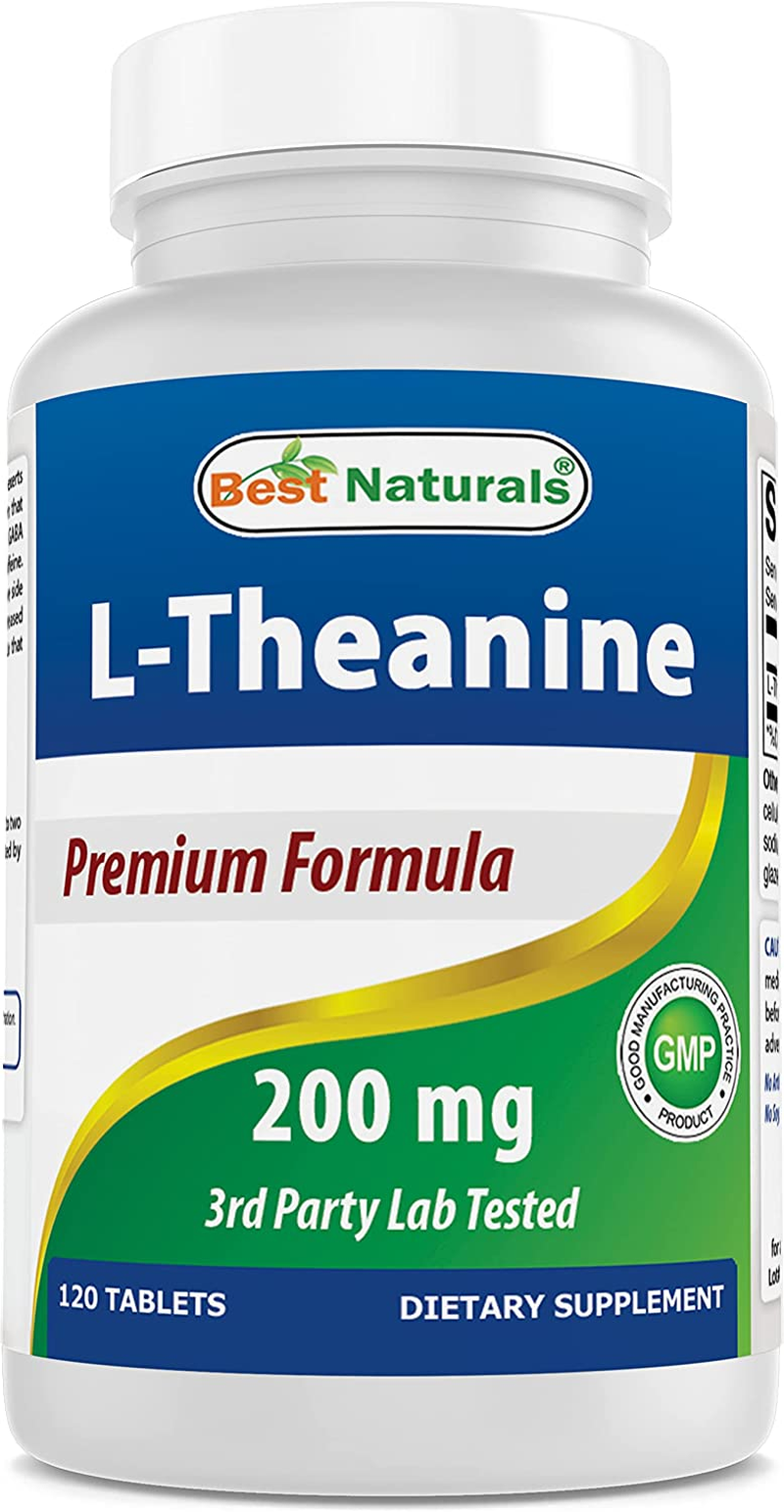 Best Naturals L-Theanine 200Mg per Tablet (400Mg per 2 Tablets) - Promotes Relaxation without Drowsiness - 120 Vegetarian Tablets - (120 Count (Pack of 1)) image number 1