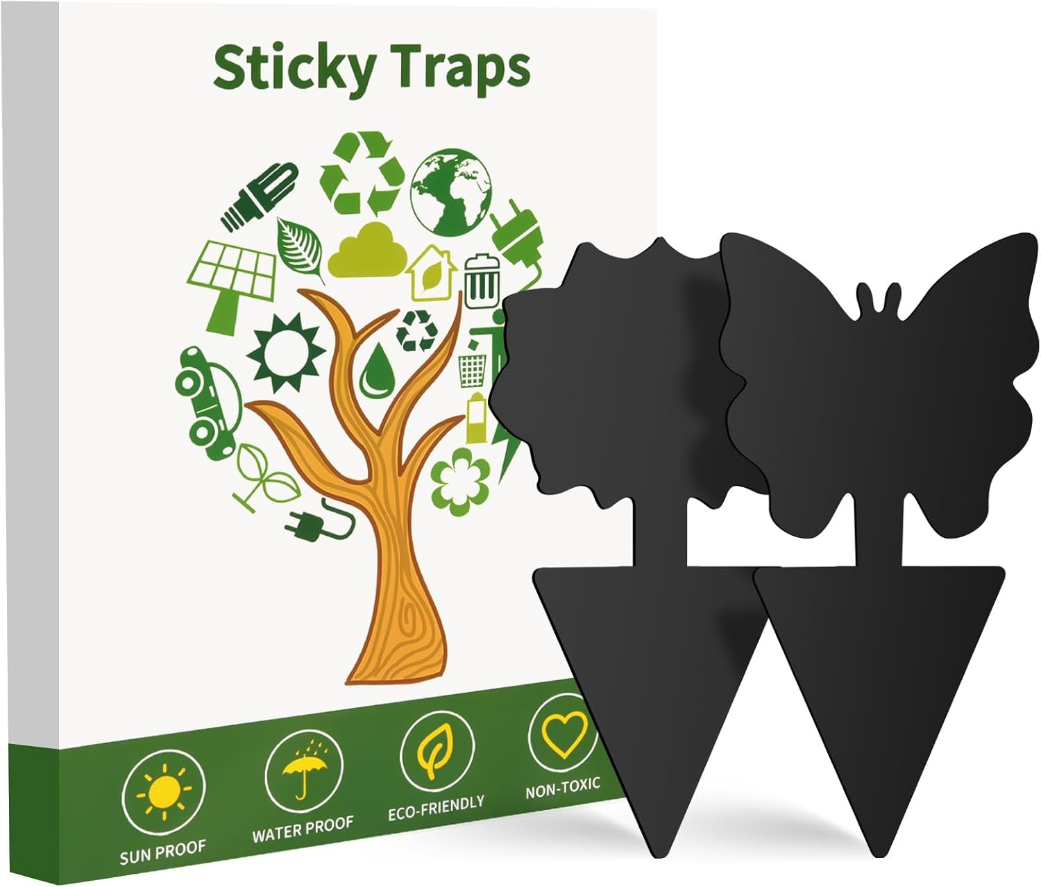 Fruit Fly Traps, 60 Pack Black Sticky Traps, Fungus Gnat Traps, Plant Fly Stickers for Indoor and Outdoor Use Protect the Plant