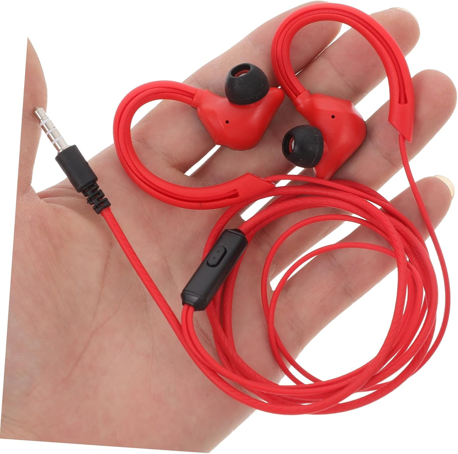 Vaguelly 1 Pair Wired Sports Headset Ergonomic Ear Control Earphones for Running Jogging and Gym Workouts Red Durable Design Compatibility Easy Volume Control image number 3