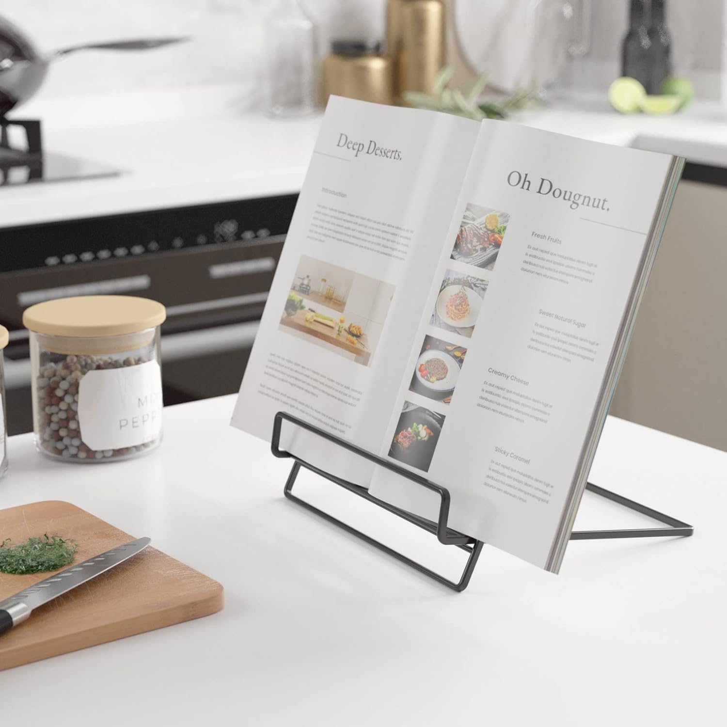 NOAEOU Cookbook Stand Holder for Kitchen Counter, Recipe Book Stand for Reading Hands Free (Black) image number 1