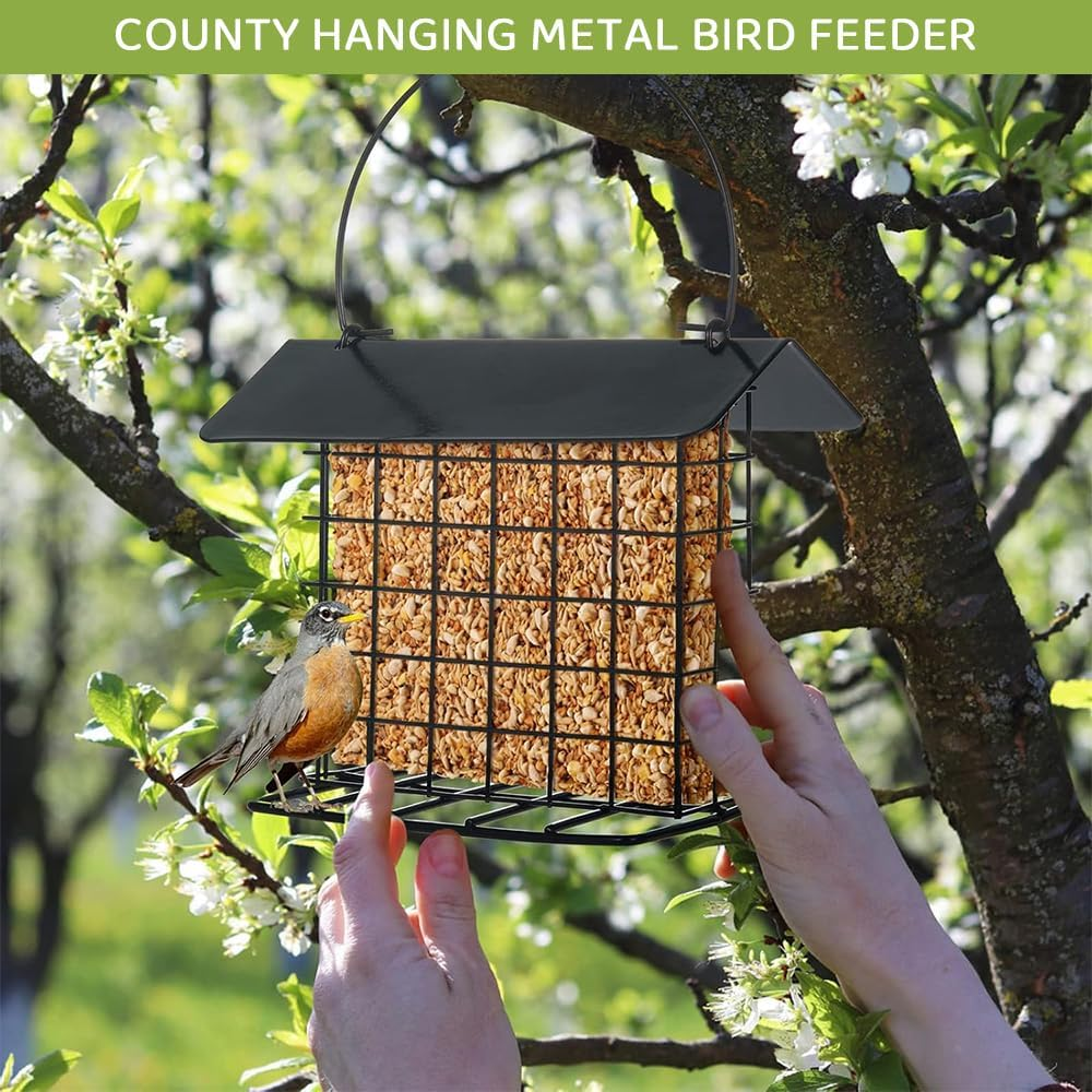 HYAVIA 2PCS Metal Suet Bird Feeder for outside &ndash; Hanging Rainproof Squirrel-Proof Cage, Holds Single Suet Cake, Attracts Finches, Tits, Robins, Ideal for Garden, Yard, Office image number 2