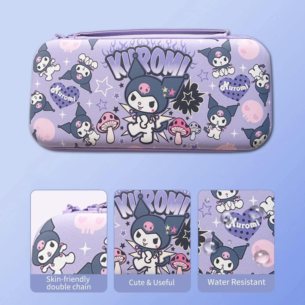 PERFECTSIGHT Cute Switch Carrying Case for Nintendo Switch OLED, Kawaii Hard Shell Portable Travel Carry Case with 12 Game Card Slots, Inner Protective Storage Bag for NS Console & Accessories, Purple - Blue Dog image number 7