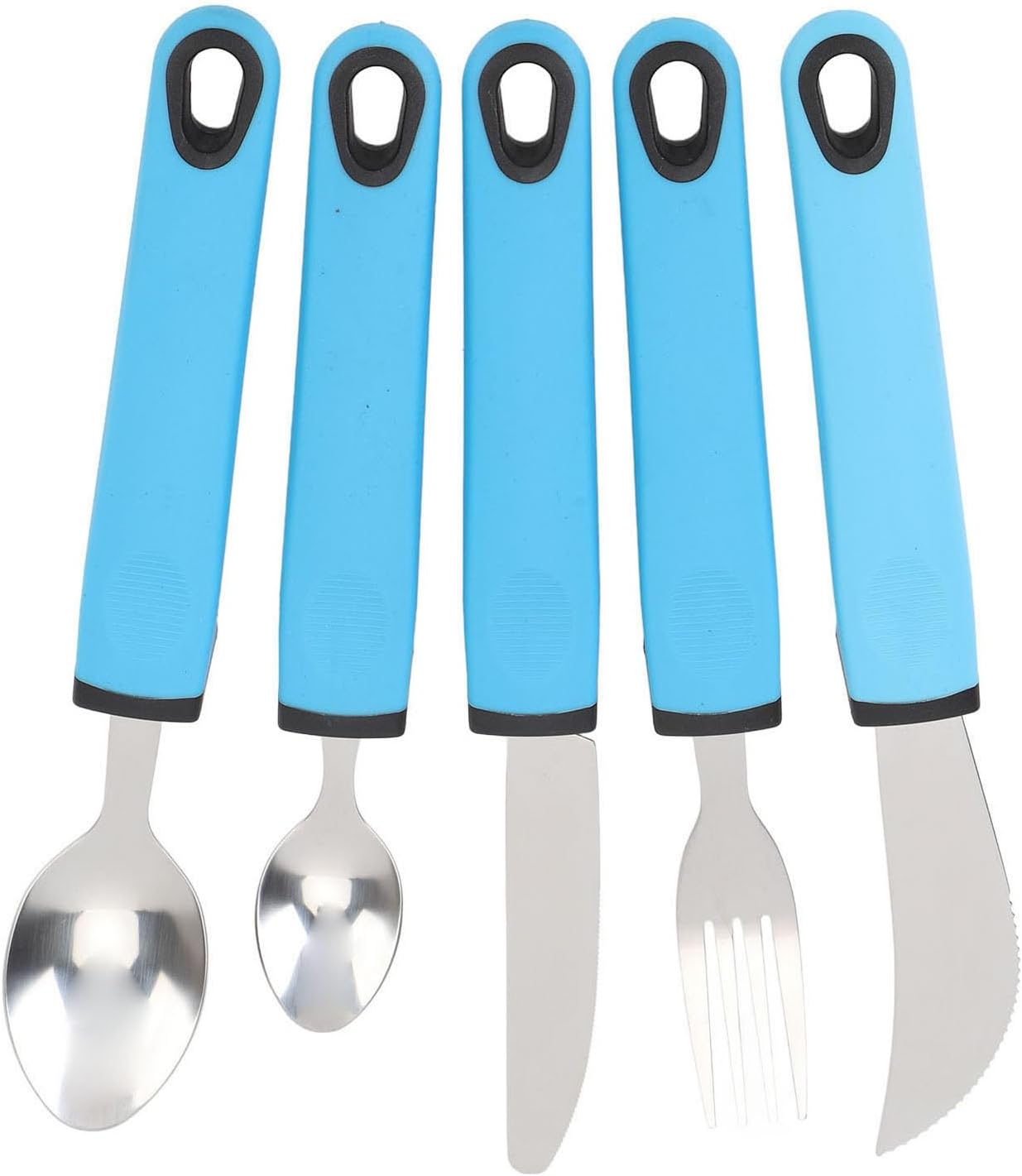 5Pcs Adaptive Cutlery Set, anti Shake Adaptive Utensils Set, Adaptive Flatware Set, with Nonslip Handle for Hand Tremors, Arthritis, Parkinson or Elderly Use (Blue) - Blue image number 2