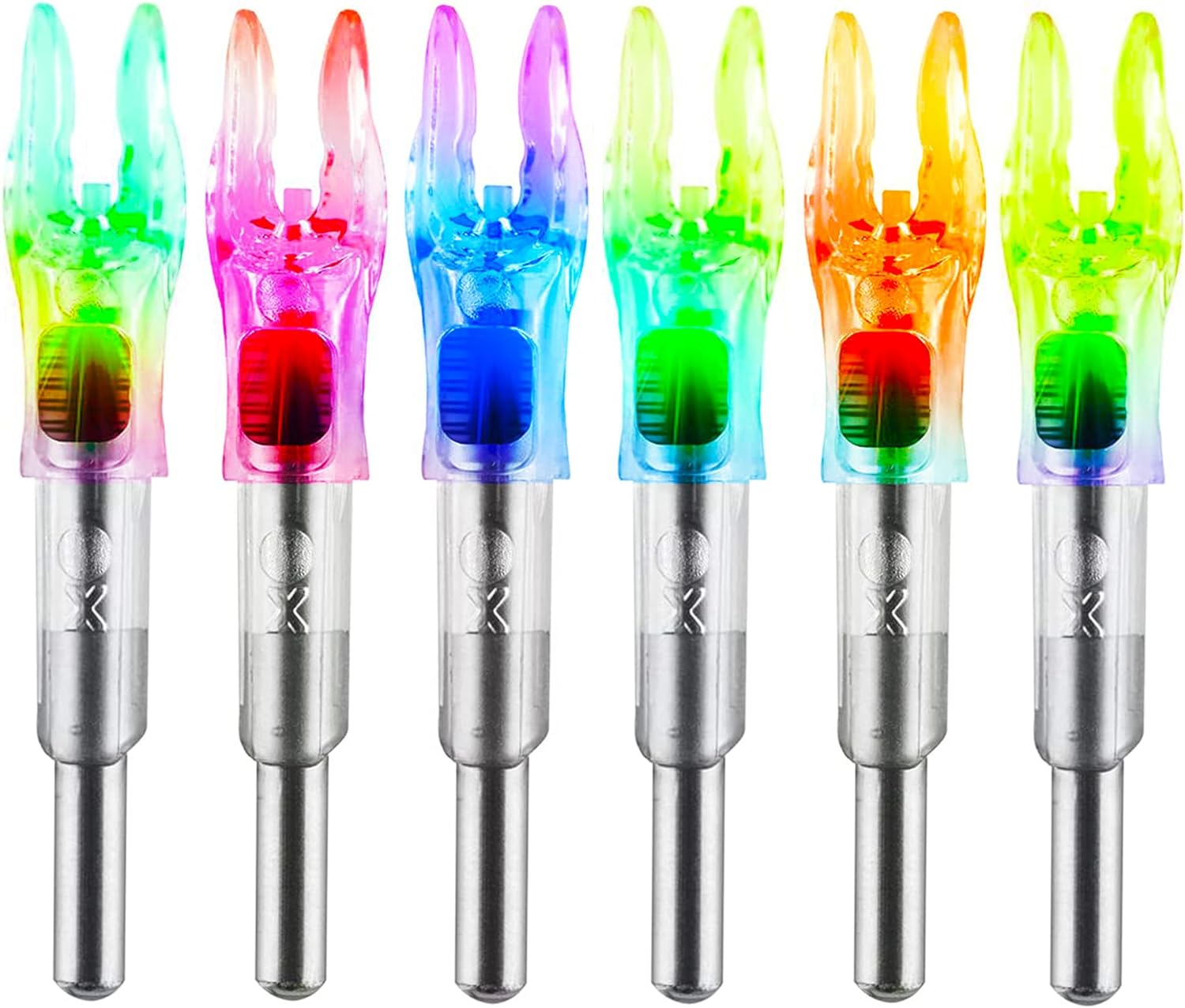 6PCS X Lighted Nocks for Arrows with .204 .233 .244 .246 inside Diameter with H, S, GT Bushings High-Visibility DEEPOWER LED Arrow Nocks, On/Off Switch Included