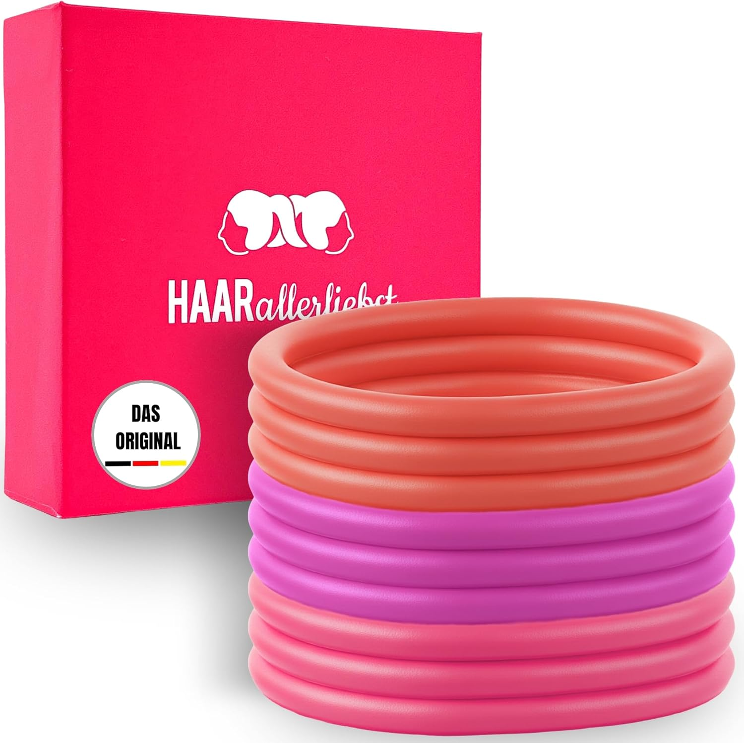 Haarallerliebst Silicone Hair Bobbles (Pack of 9, Salmon Colour, 5 Cm) with Storage Box