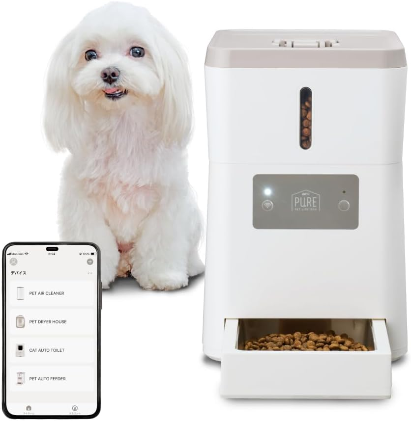 GEX PPAF01-WH Pet AUTO Feeder Automatic Feeder for Dogs and Cats, Includes 3 Dishwashing Sponges, Smartphone Management, Detailed Settings up to 10 Times a Day in 0.2 Oz (5 G) Units, Safe to Use 2
