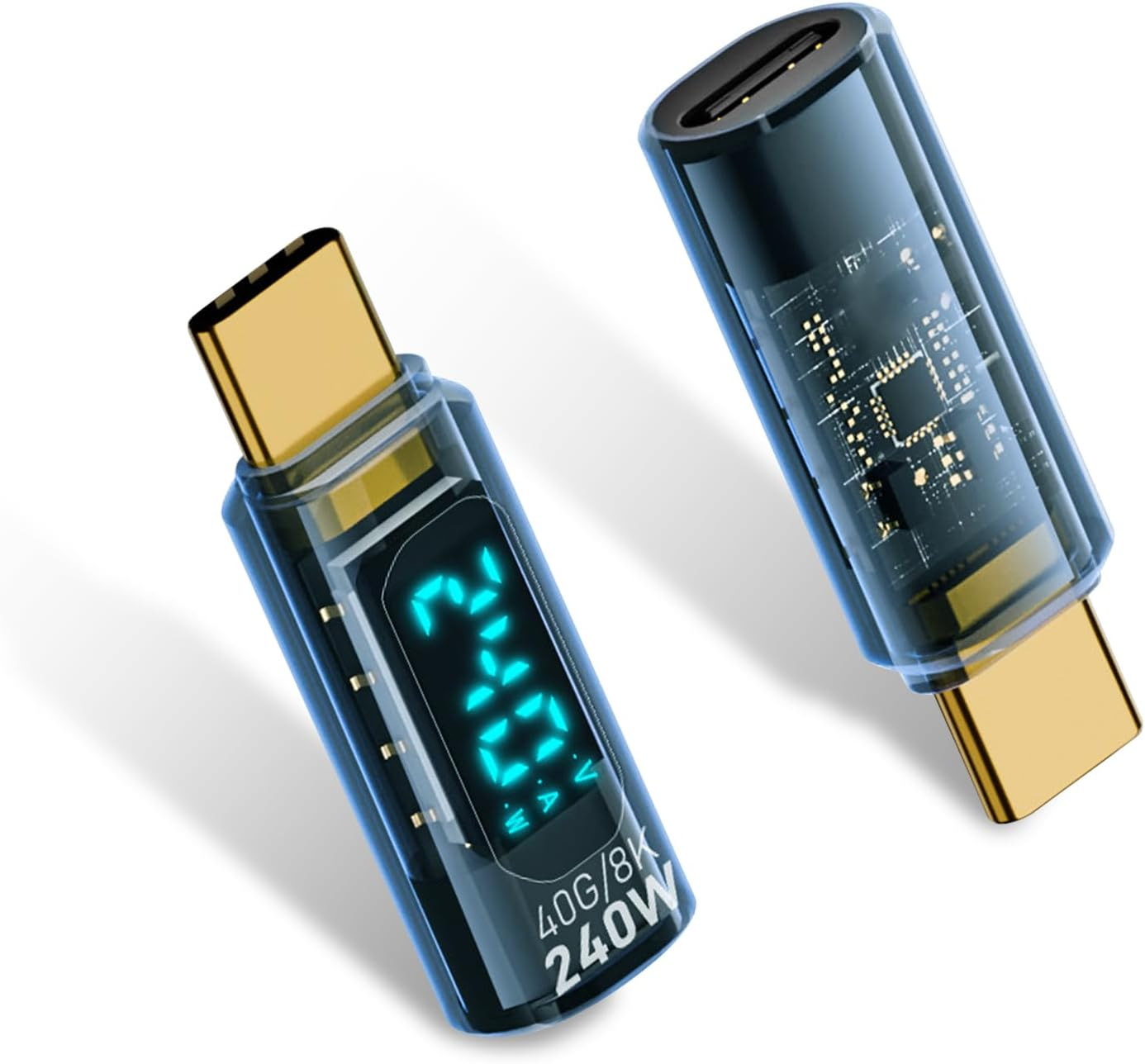 Duttek 240W USB C Extension Adapter with Digital Display, 40Gbps USB C Male to Female Adapter, USB C Adapter Support 8K@60Hz for Thunderbolt 4/3, Iphone 16 15 Pro Max 2 Pack (Blue)