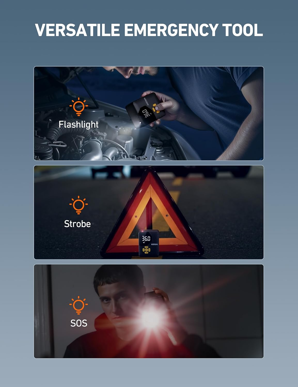 Astroai L7 Mini Tire Inflator Portable Air Compressor,150 PSI Cordless Car Tires Air Pump with LED Lights&Pressure Gauge,Auto Shut-Off - Tire Pump for Auto,Motorcycle, Bicycle image number 6