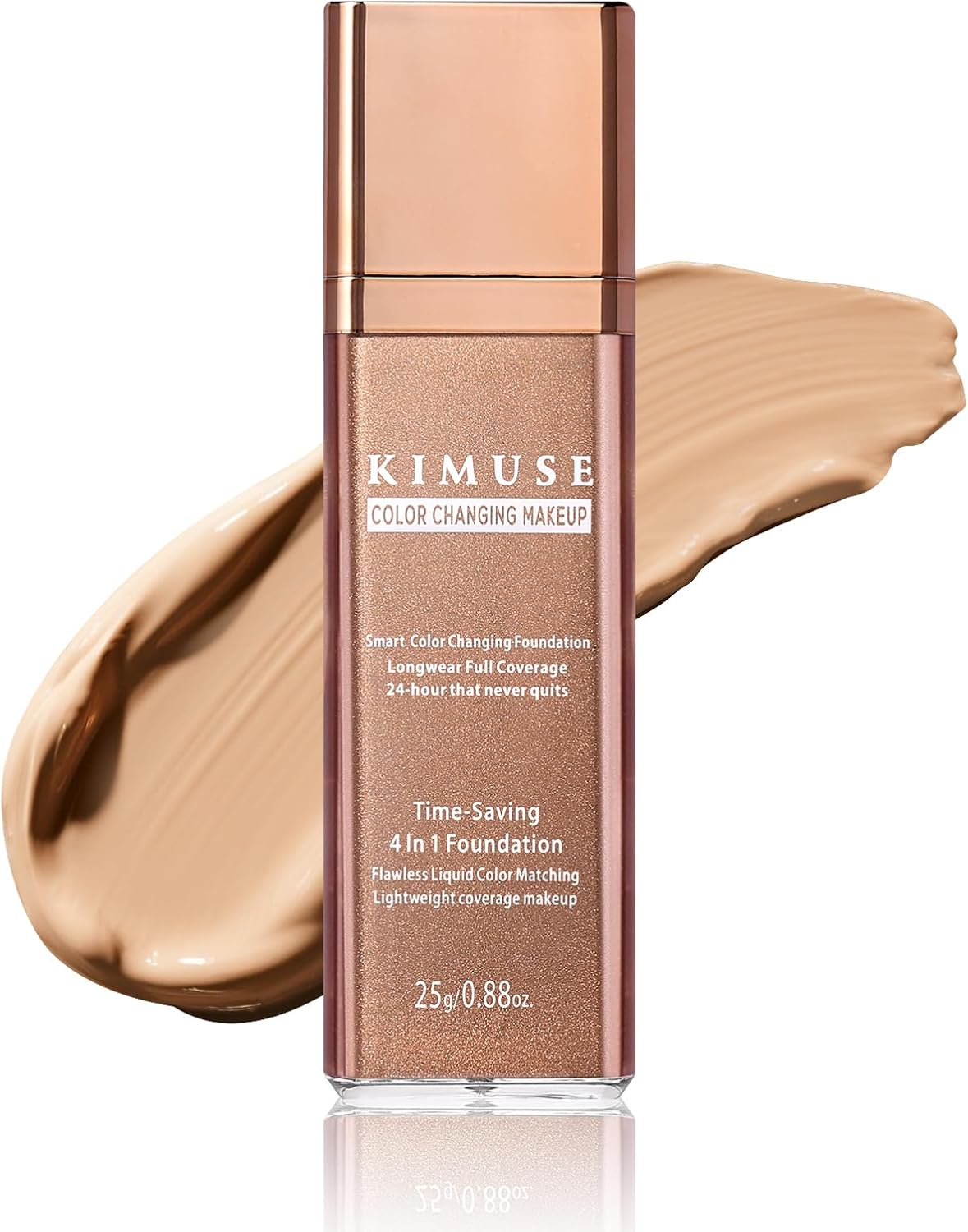 KIMUSE Color Changing Foundation, 4 in 1 Smart Shade Skin Tone Foundation Makeup, Waterproof & Long Wear with Glycerin & Sodium Hyaluronate Tinted Moisturizer Face Makeup for All Skin Tones