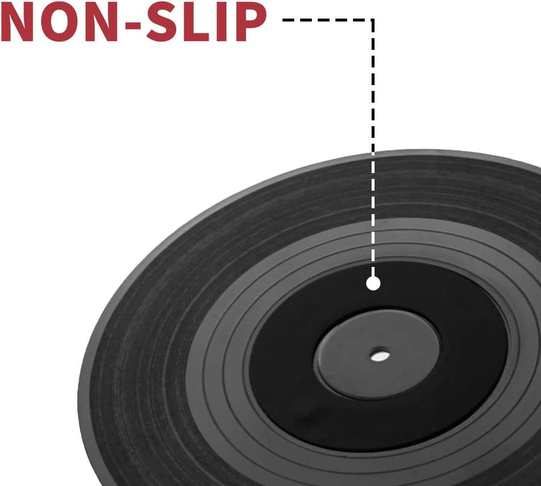 Miss Rui Retro CD Vinyl Record Coasters Set of 6, Personalised Heat Insulation Non-Slip Tabletop Protection Cup Mat for Coffee Tea Beer Mug Drink Tableware Home and Bar - Record Coasters With Holder image number 6