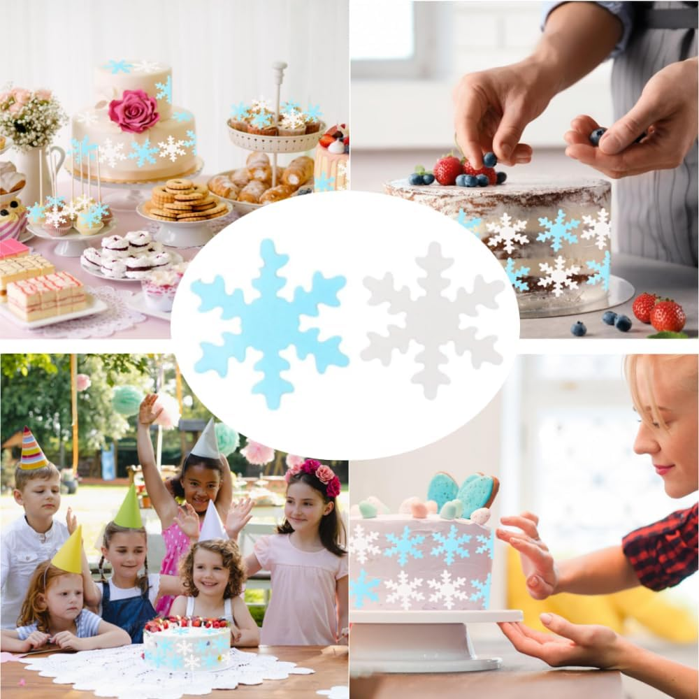 Edible Snowflake Cake Cupcake Topper, 50Pcs 5Cm Edible Frozen Cake Topper, Winter Cupcake Topper, Edible Snowflake Cake Cupcake Decoration, Edible Snowflakes Cake Topper Wafer Cupcake Toppers image number 4