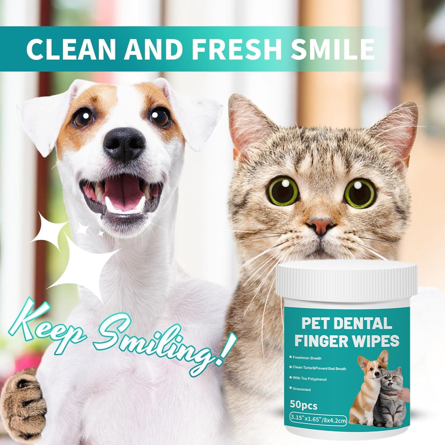 Mumoo Bear Pet Teeth Dental Cleaning Wipes for Dogs & Cats, Remove Bad Breath by Removing Plaque and Tartar Buildup No-Rinse Dog Finger Toothbrush, Disposable Gentle Cleaning & Gum Care, 50 Counts image number 1