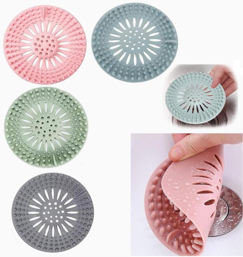 4Pcs Hair Catcher Shower Drain Cover, Hair Stopper Drain Protector Universal Rubber Sink Strainer for Bathtub Kitchen and Bathroom(4 Colors image number 3