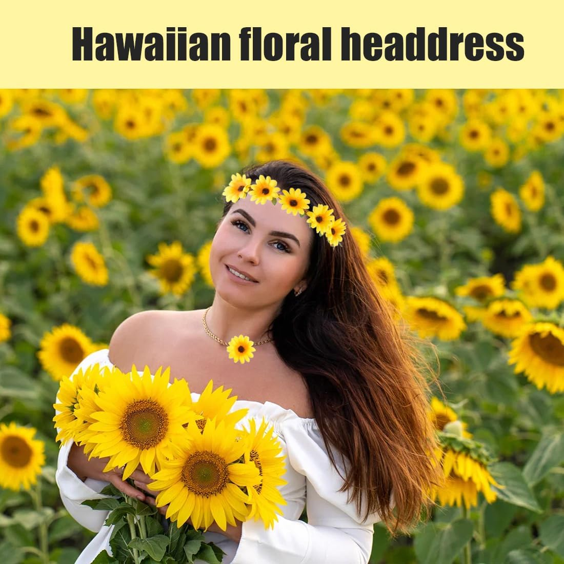 EYVRPAU 10 Hair Clips Flower Hair Band Sunflowers Headband Goose Flowers Hair Accessories Headband Flower Wreath Headdress Women Girls Beach Wedding Travel Carnival Party (Yellow) image number 4