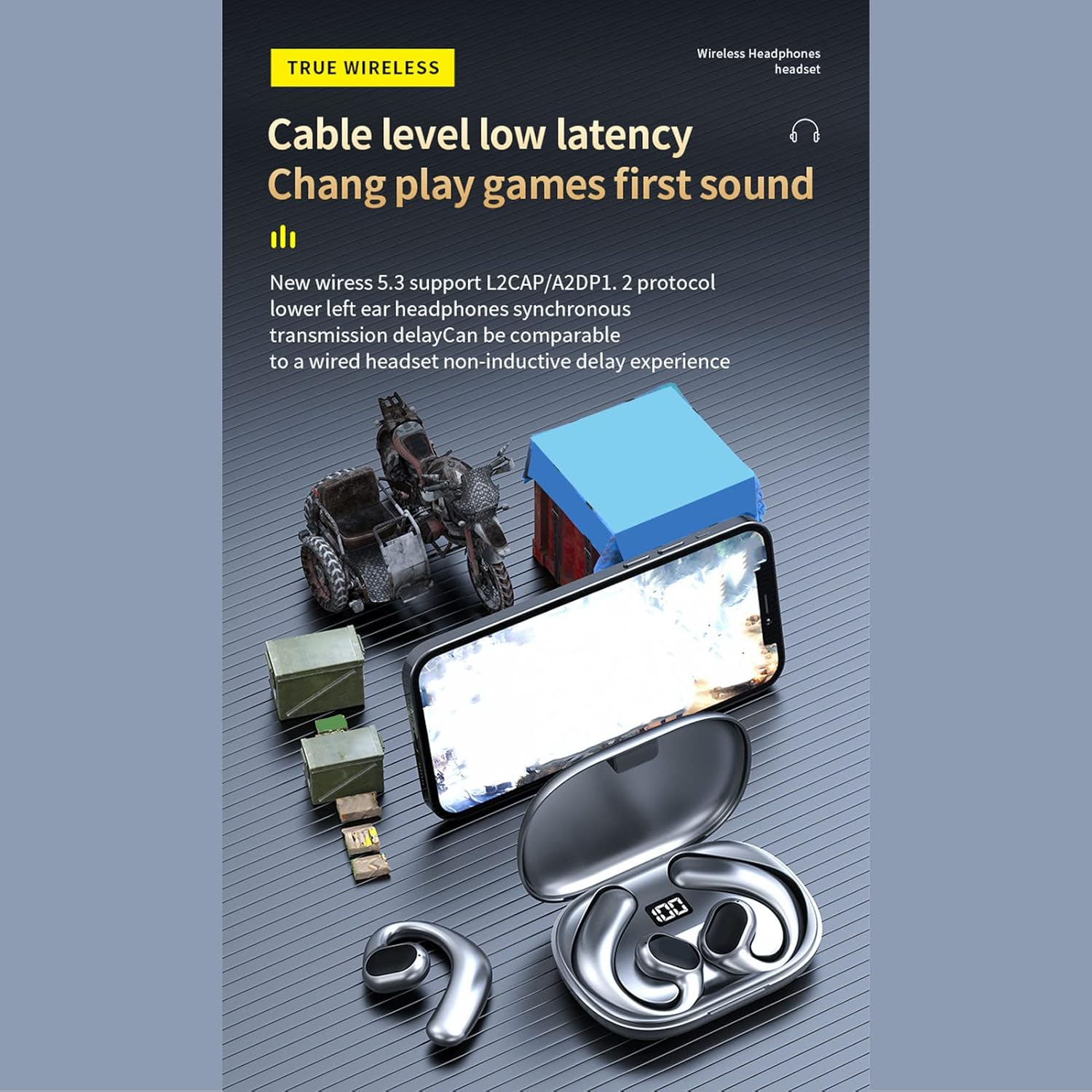 Haofy Wireless Earbuds, Ergonomic Bone Conduction Earbuds with Heavy Bass, IPX7 Waterproof, 5.3, Great for Sports and Outdoors image number 6