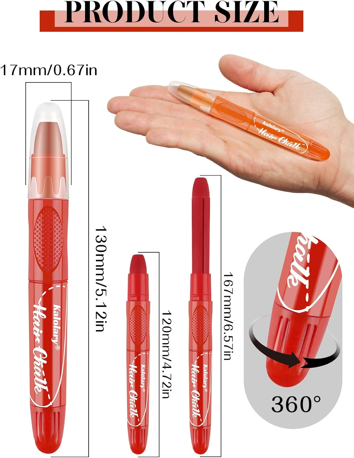 Kalolary 6 Color Hair Chalk Temporary Hair Color- Hair Color Pens Washable Color Dye Markers for Kids Girls Hair Dyeing Party, Cosplay, Halloween, Christmas