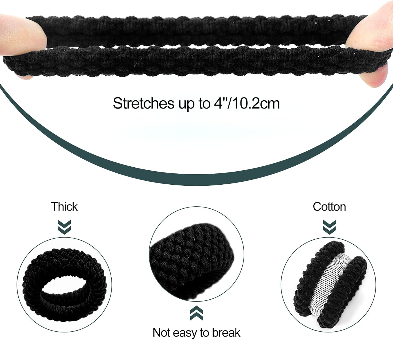 Hanyousheng Pack of 16 Hair Bobbles Thick Hair Scrunchies Black Wide Thick Cotton Hair Scrunchies Elastic Hair Bands Soft for Women Girls Strong Stretch Hair Bands Ponytail for Thick Hair image number 1