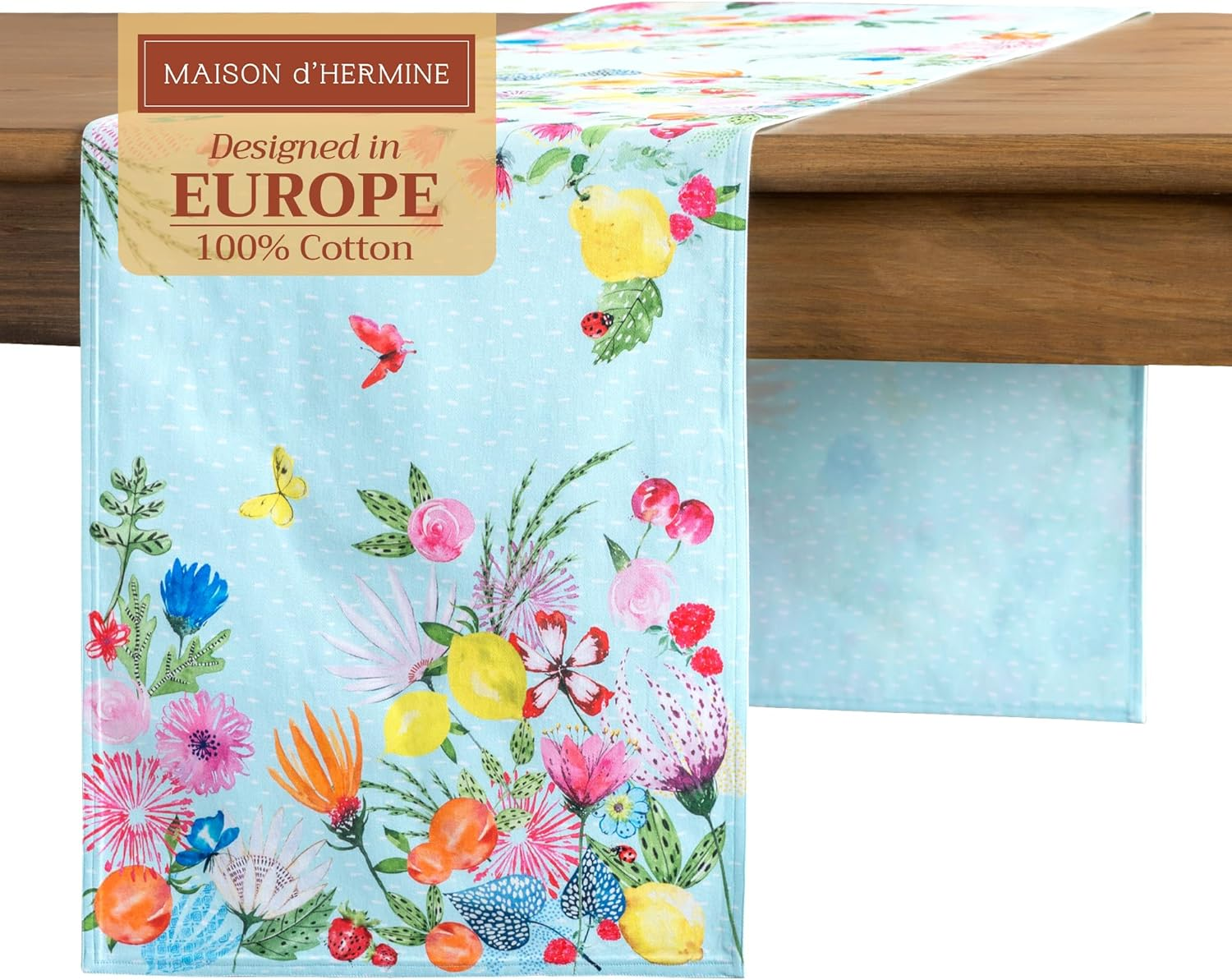 Maison D'Hermine Table Runner 100% Cotton Double Layer Table Runners 72 Inches Long Decorative for Home Kitchen Dining Party Wedding Bridal Shower Spring Summer (Jardin D'Ete - Mint, 14.50" X 72")