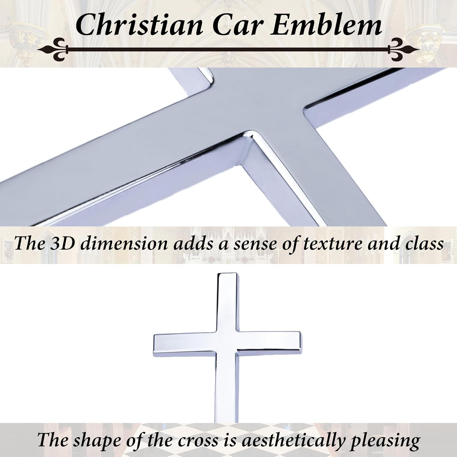 Metal Cross Decals for Cars, 2.5"&times;1.8" Christian Car Emblem Badge Decals, 3D Self Adhesive Cross Stickers Car Accessories, Jesus Stickers for Cars Body Fender Tail (Silver) image number 3