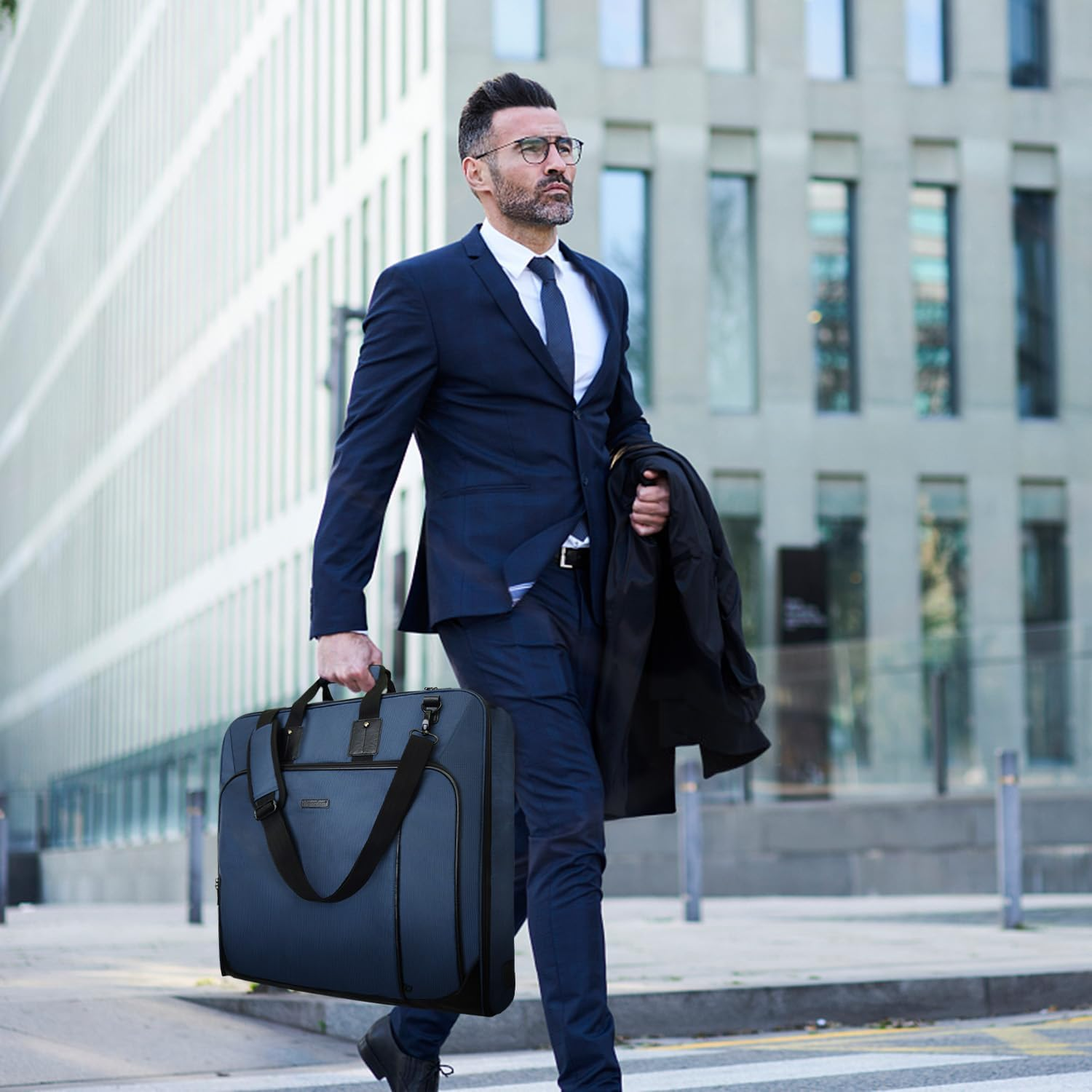 Noozion Garment Bag for Travel Large Carry on Suit Bag Hanging Travel Suit Bags Waterproof Suitcase Luggage Bag for Men Women Business Trips with Shoulder Strap, Blue, Large, Classic image number 5