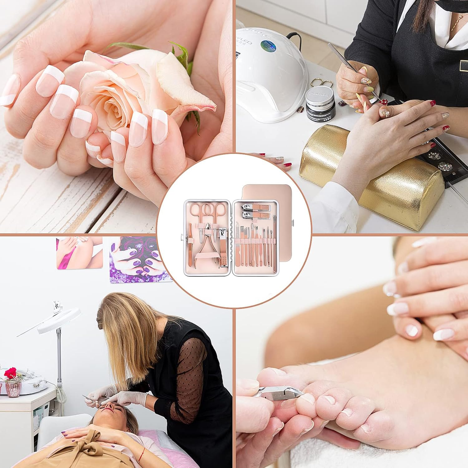 Tecnr Manicure Set, 18 in 1 Stainless Steel Nail Manicure Set, Nail Care Set, Men'S and Women'S Beauty Set, Professional Manicure and Pedicure Set (Rose Gold 18-Piece Set) image number 3