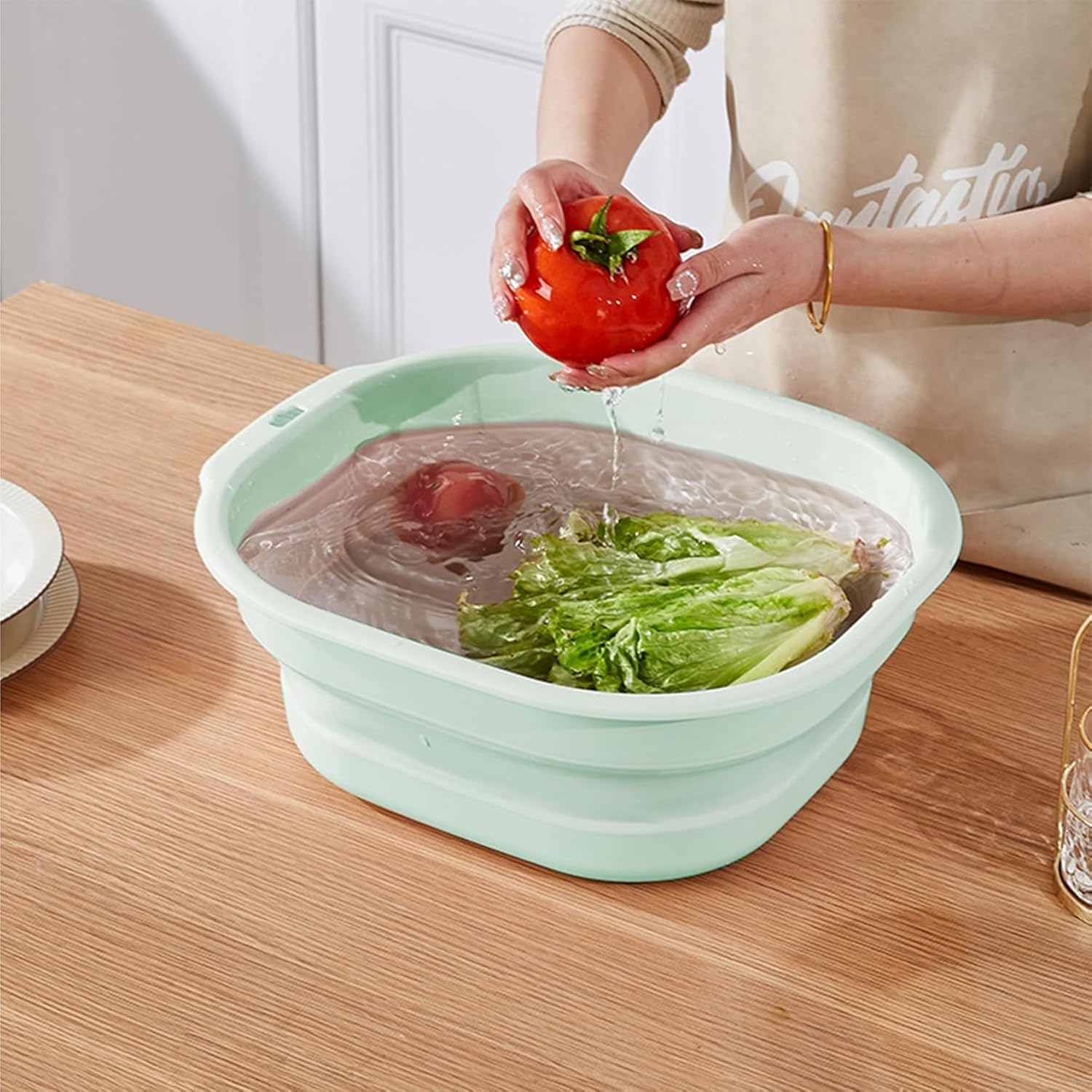 Collapsible Wash Basin Set, Portable Laundry Tub, 3-Pack, Foldable Design (Green) - Green image number 2