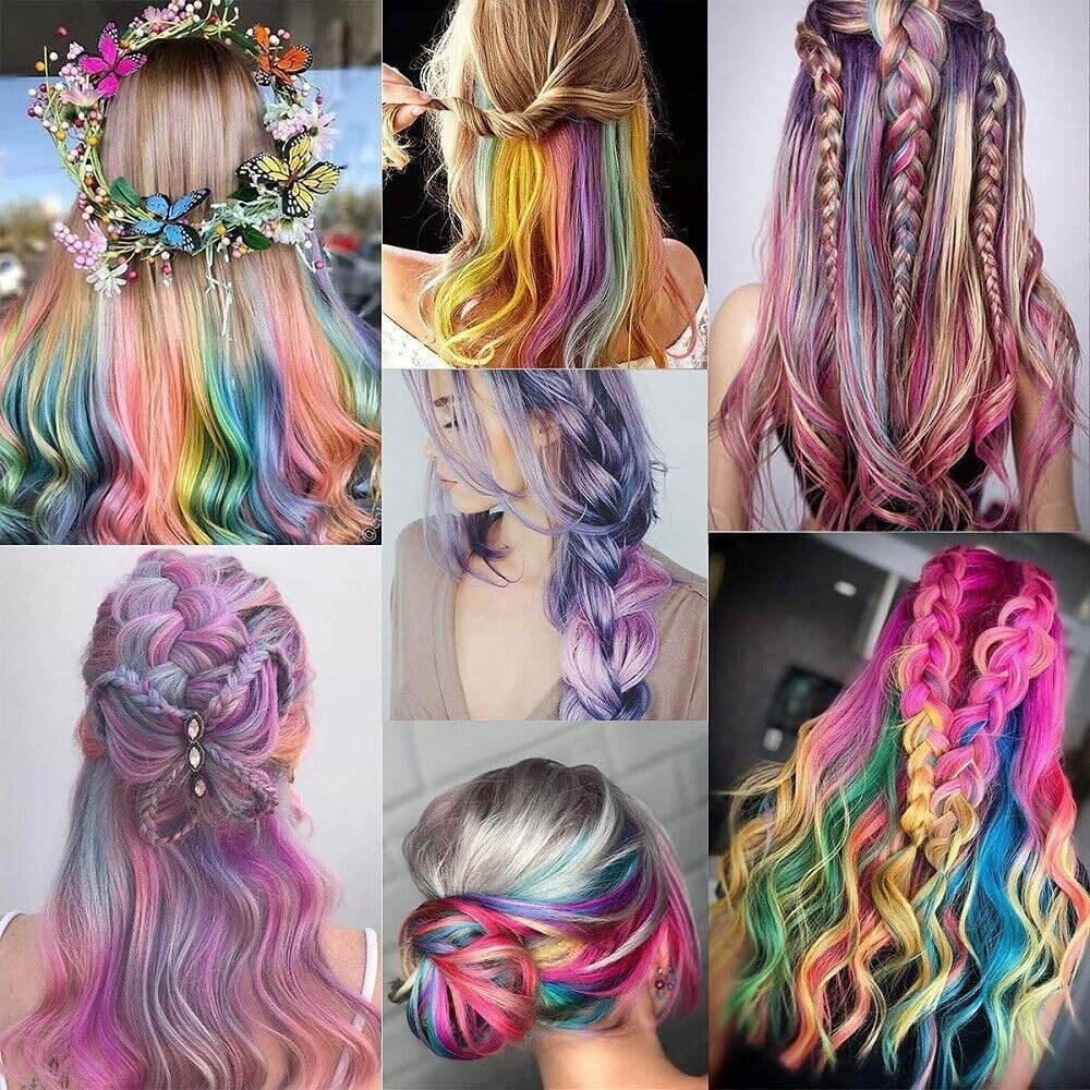 26Packs Colored Clip in Hair Extensions, POIUNA 20Inch Rainbow Straight Color Clip in Hair Extension for Kids Girls Party Highlights Synthetic Hairpiece for Girls (13 Colors) image number 1