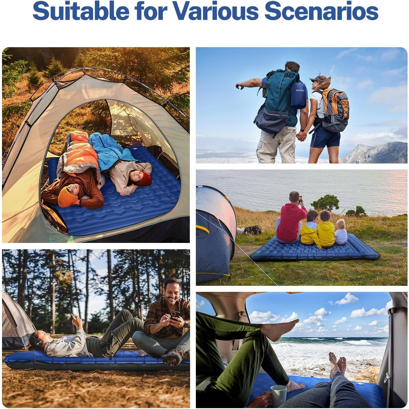 Double Sleeping Pad for Camping, 16 Cm Thick Self-Inflating Air Mattress， 2 Person with Pillow and Foot Pump Camping Sleeping Mat，Ultralight Mat for Backpacking, Hiking, Portable Camping Pad (Blue) image number 6