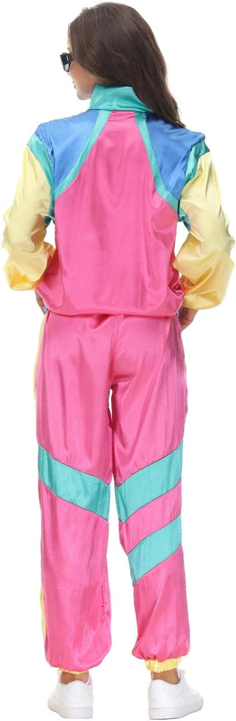 COREWO Womens 80S Tracksuit Retro Hip Hop Windbreaker Women Disco Tracksuit Sets Colorblock One Piece Outfits Set image number 4