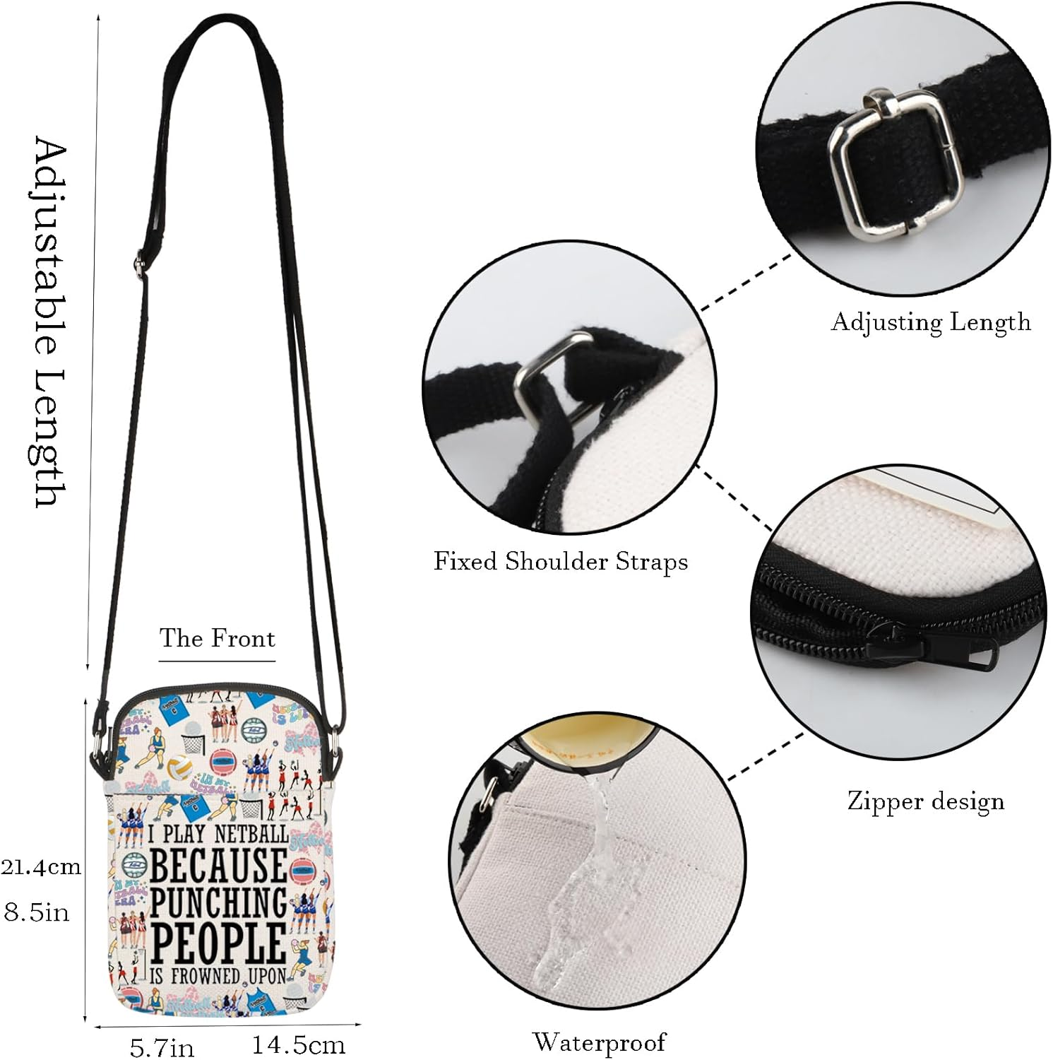 WCGXKO Netball Crossbody Bag Netball Appreciation Gift Netball Player Gift Netball Sports Gift Netball Messenger Bag image number 2