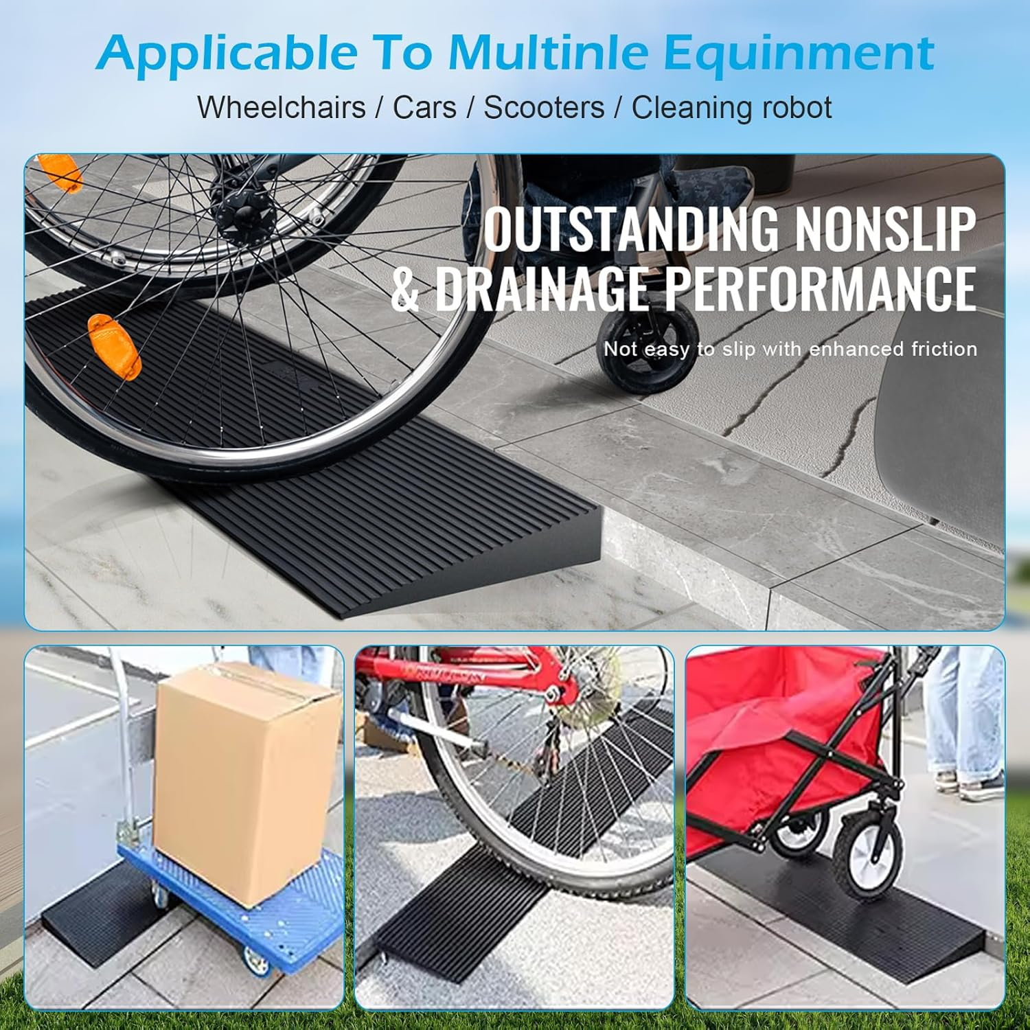 Threshold Ramp, 2.5Cm Height Self Adhesive Black Silicone Doorway Threshold Strip, 90 X 8Cm Cuttable Sweeping Robot Threshold for Wheelchair image number 5