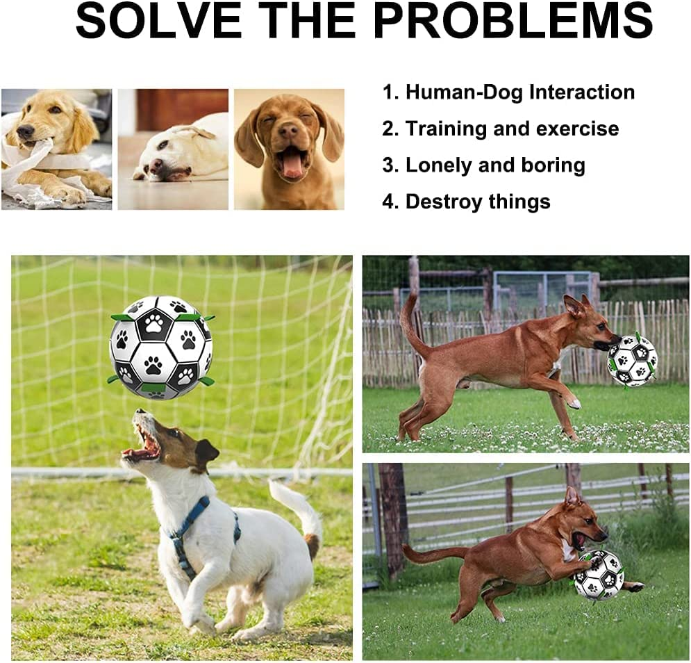 Dog Ropes Toys Soccer Ball with Grab Tabs, Interactive Dog Toys for Tug of War, Puppy Birthday Gifts, Dog Tug Toy, Dog Water Toy, Durable Dog Balls for Medium & Large Dogs (Medium) image number 1