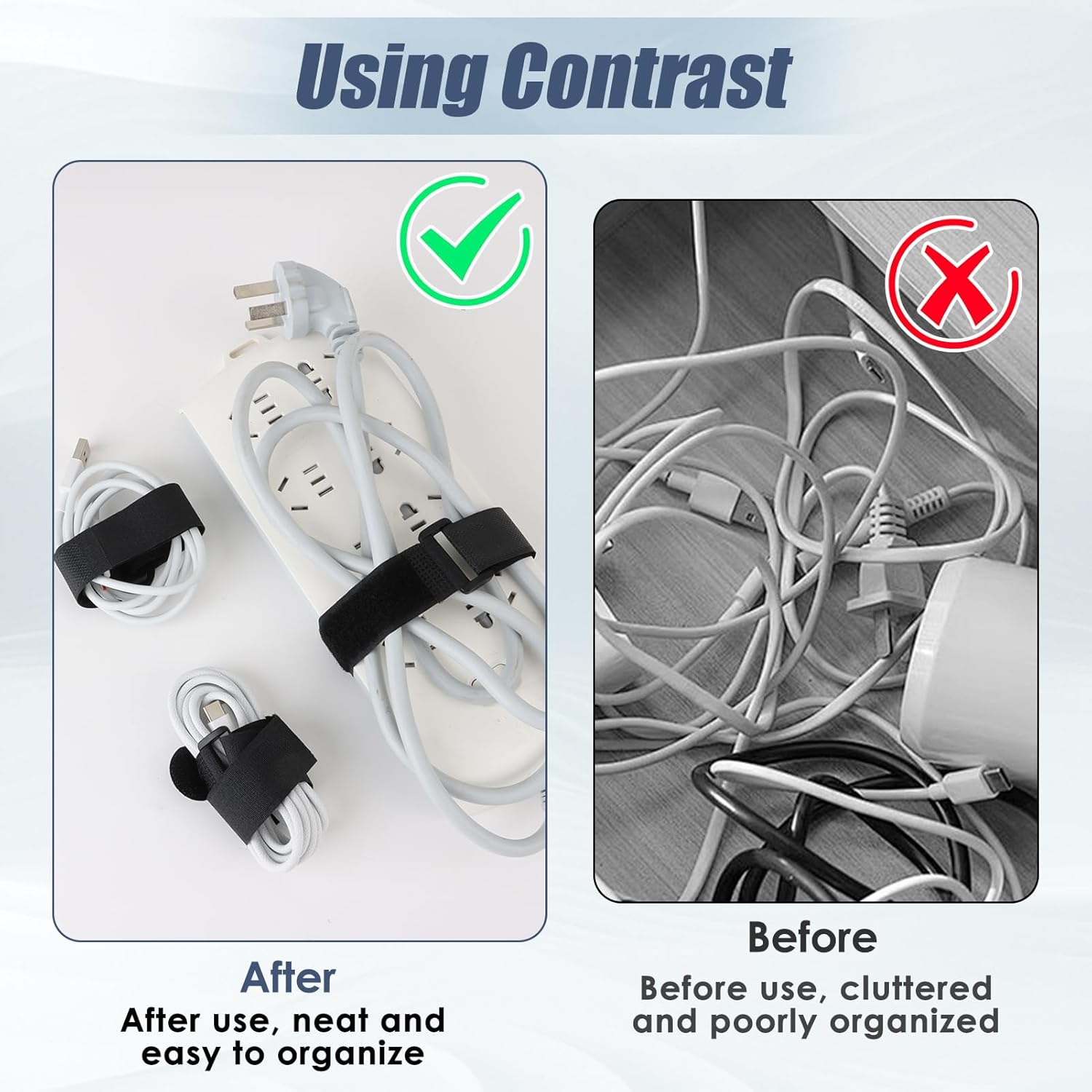 16 Pack Hook and Loop Cable Ties, 1" X 12" Hook and Loop Straps with Buckles - Heavy Duty Reusable Adjustable Cable Organizers for Home, Office & Car (Black) image number 3