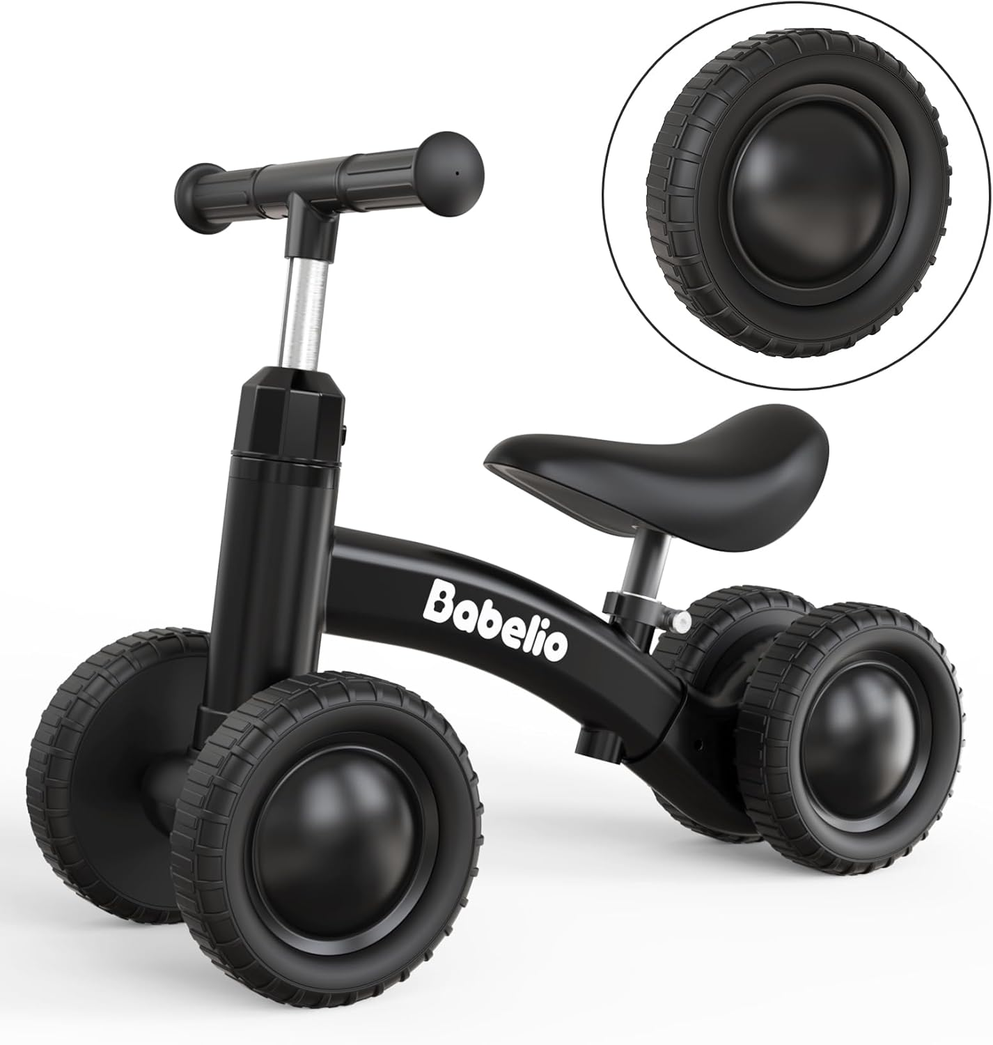 BABELIO Baby Balance Bike for 1 Year Old Boys Girls, 10-36 Month Toddler Balance Bike, 4-Wheel Off-Roader Design, Adjustable Seat & Handlebar