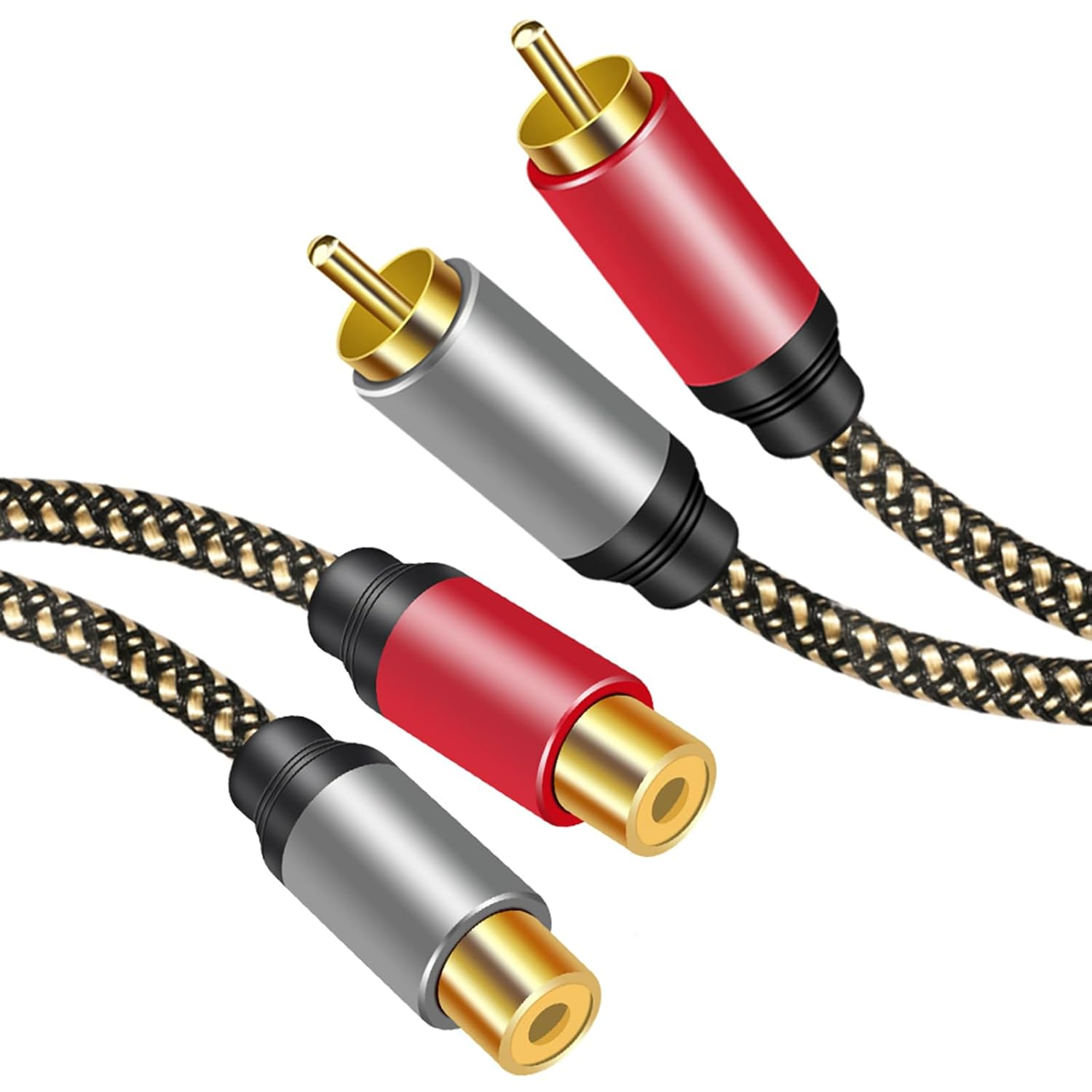 2 RCA Extension Cable 3M, 2RCA Male to 2RCA Female Stereo Audio Subwoofer Cable Nylon-Braided Cord Gold Plated Plug for Home Theater, HDTV, Car Audio, Speakers, Hi-Fi Systems image number 1