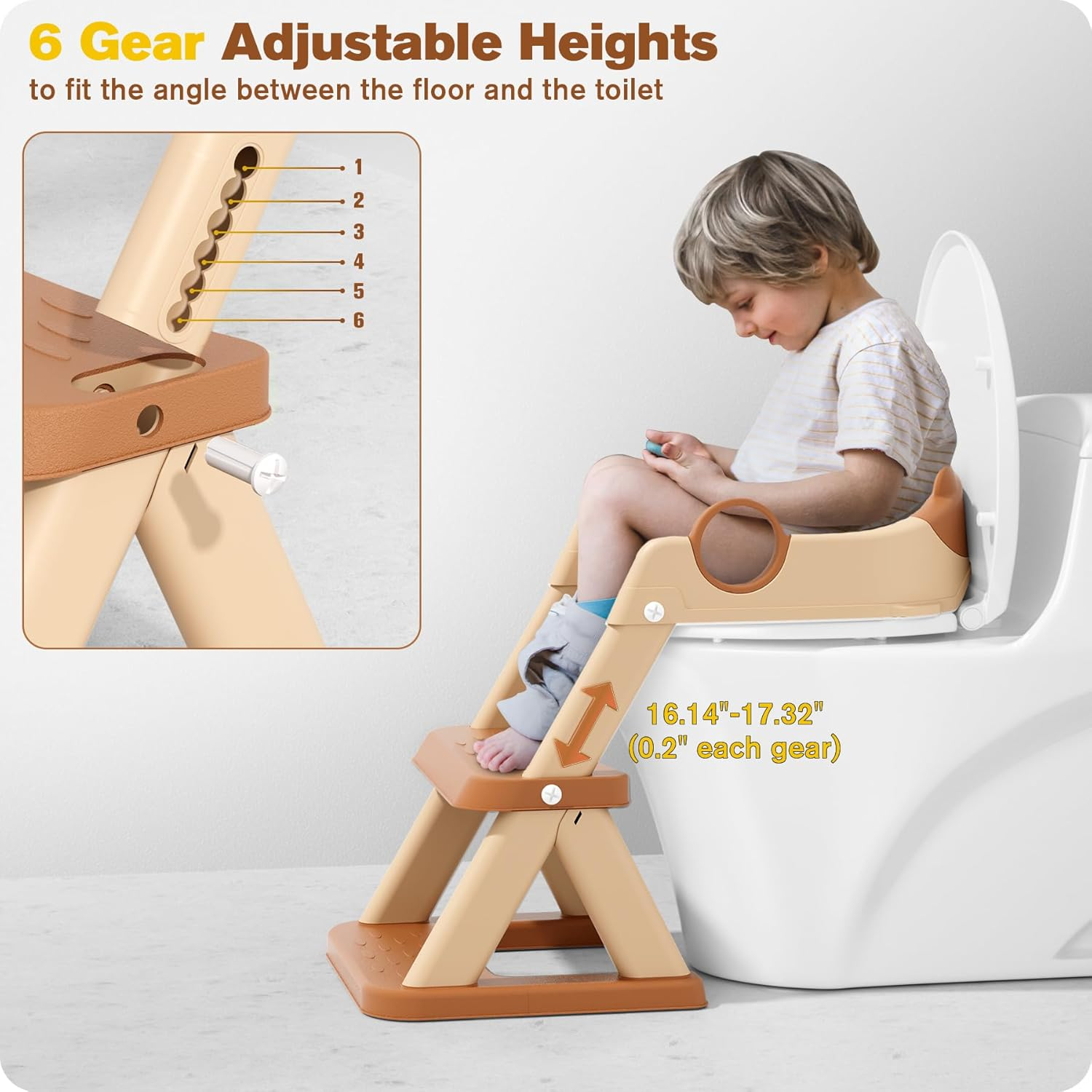 Potty Training Seat, Upgrade Toddler Toilet Seat for Kids Boys Girls, 2 in 1 Potty Training Toilet for Kids, Splash Guard Anti-Slip Pad Step Stool（Brown）, XTL-8868 image number 2