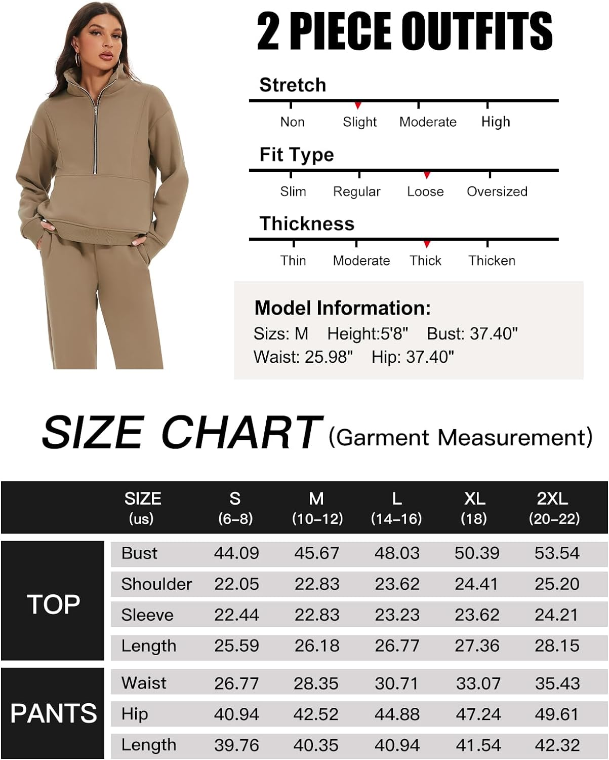 PEHMEA Women'S Fleece Two Piece Outfit Half Zip Sweatshirt and Joggers Pants Set Tracksuit